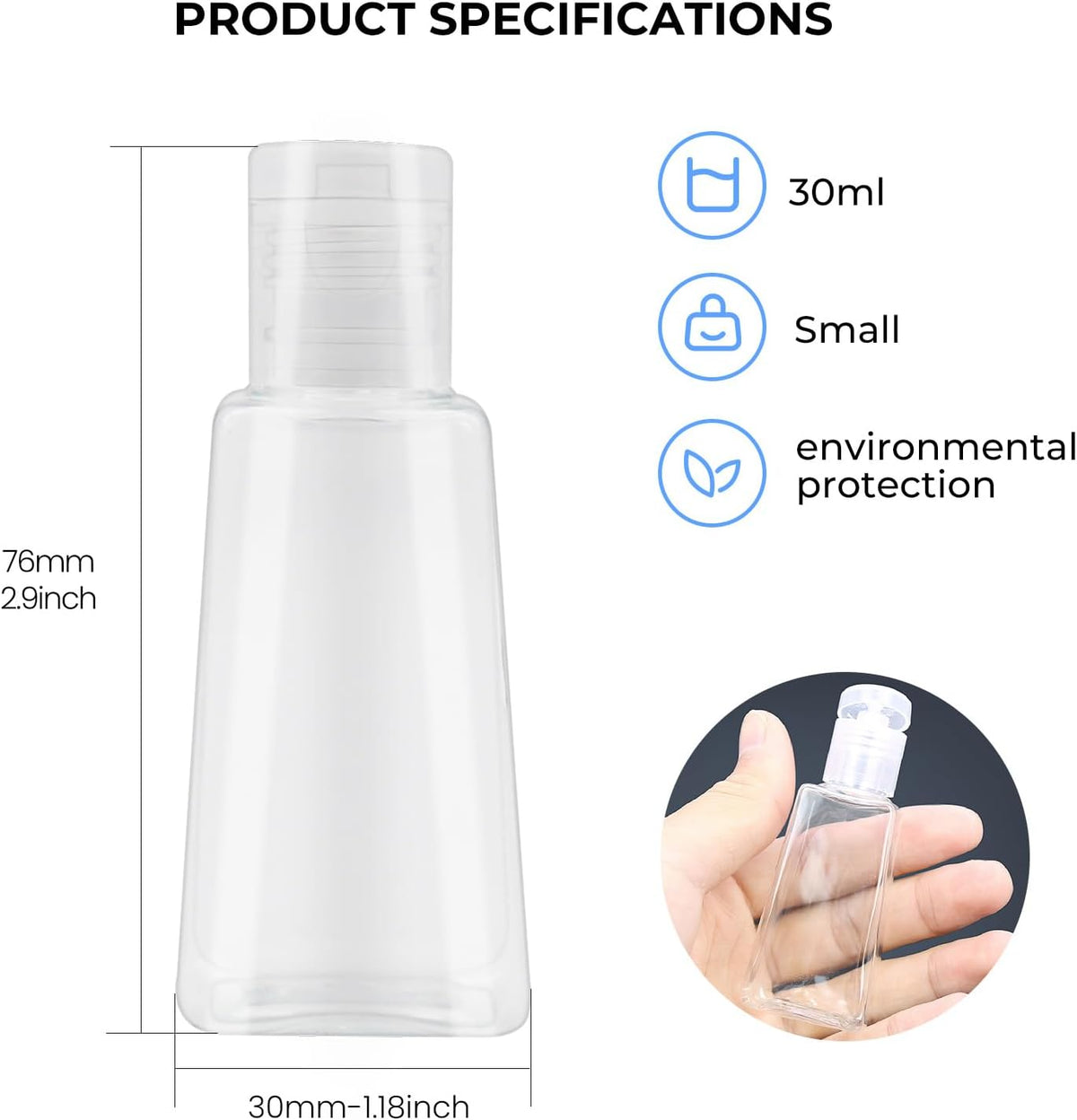 INNOLIFE 12 Pack 1oz Flip Cap Squeeze Bottles, Clear Plastic Travel Bottle, 30ml Refillable Empty