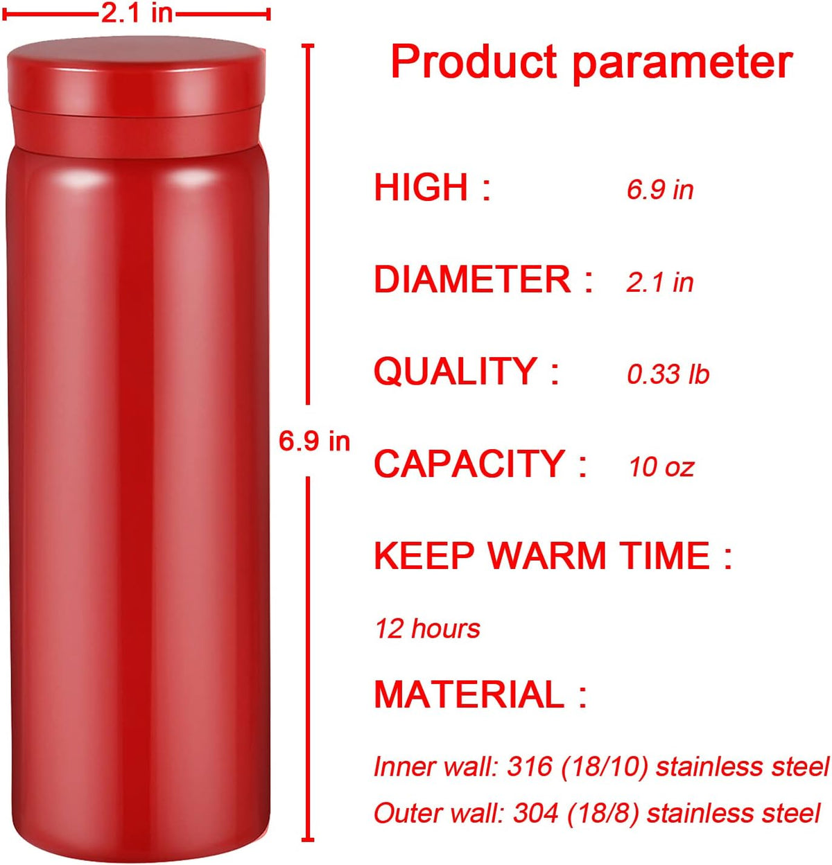 10oz Mini Water Bottle Stainless Steel Thermos Small Flask - Insulated Vacuum, Leak Proof, Keeps