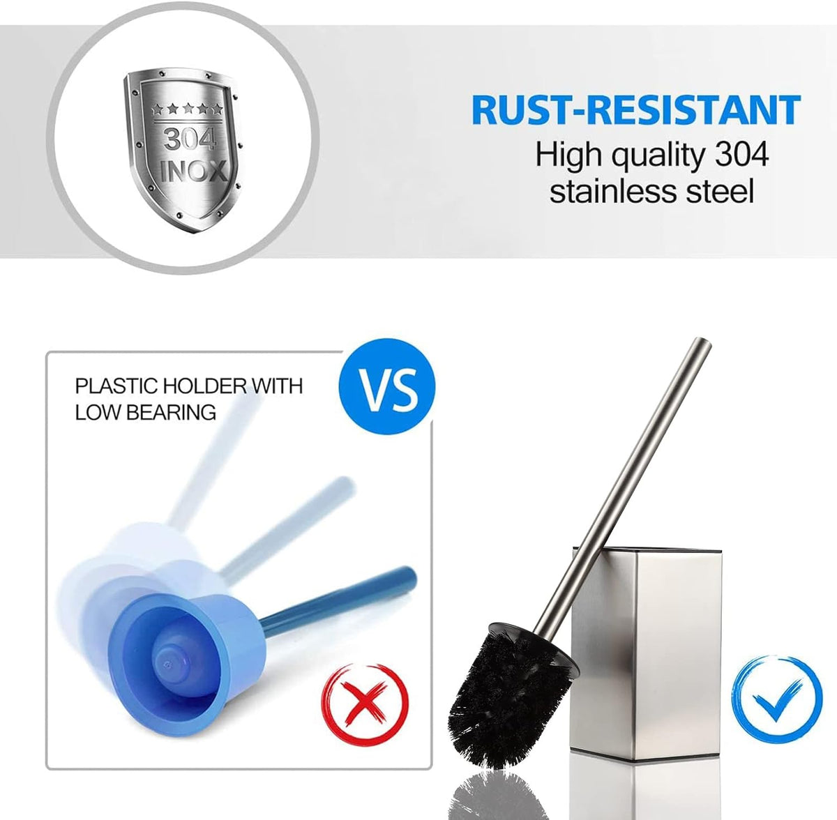 BGL Toilet Brush Holder Stainless Steel 304 Standing Brushed Nickel Square Toilet Bowl Brush for