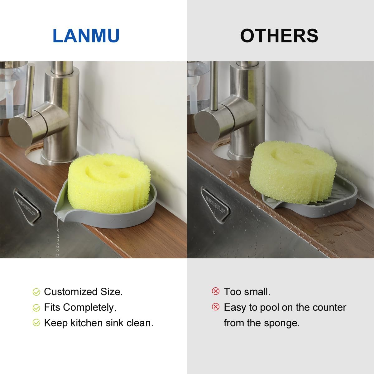 LANMU Silicone Smiley Face Sponge Holder for Kitchen Sink, Sink Caddy Organizer with Drainage for