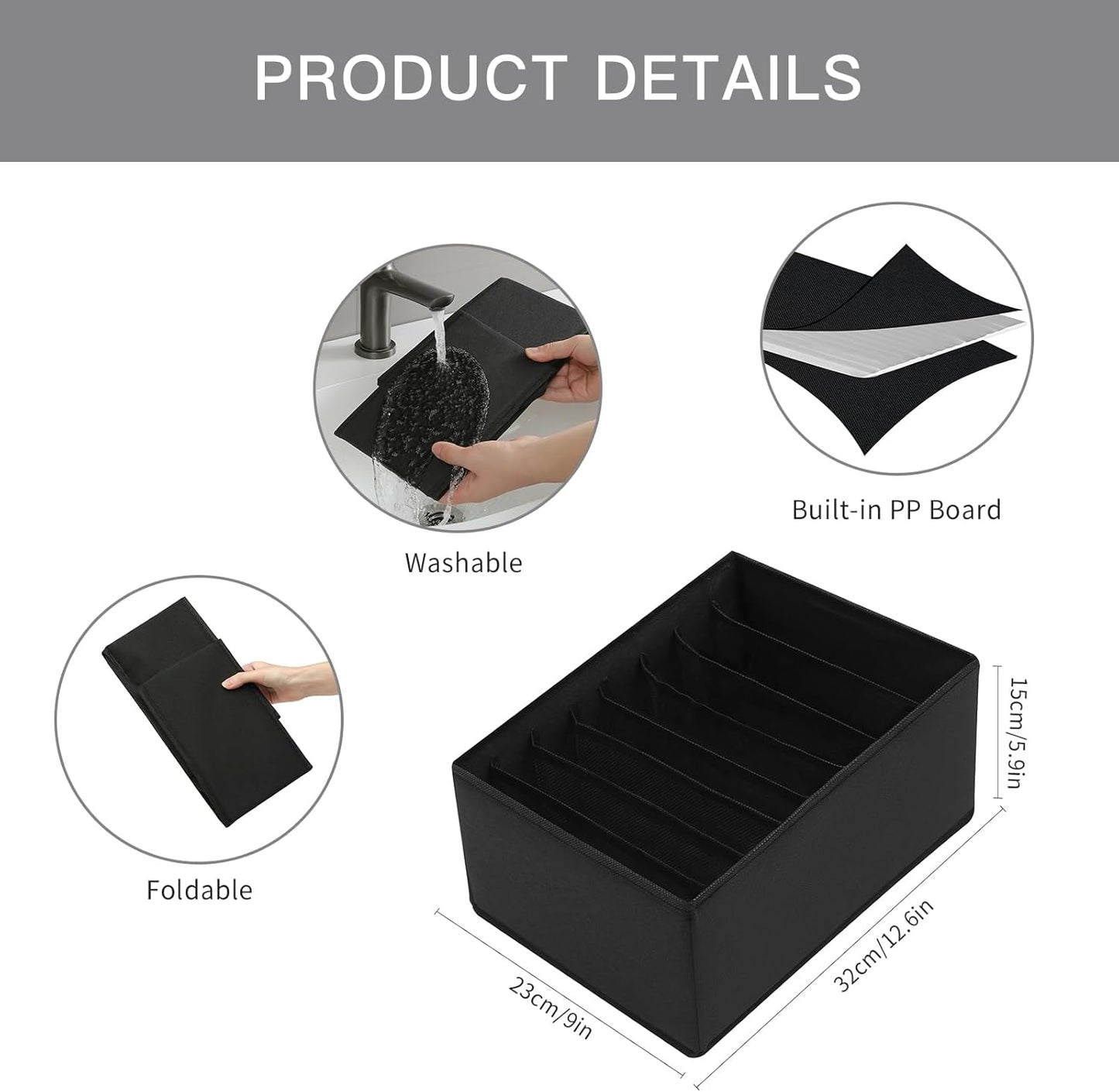 Qozary 4 Pack Drawer Organizers for Clothing, 8 Grids Foldable Closet Organizers and Storage Bins