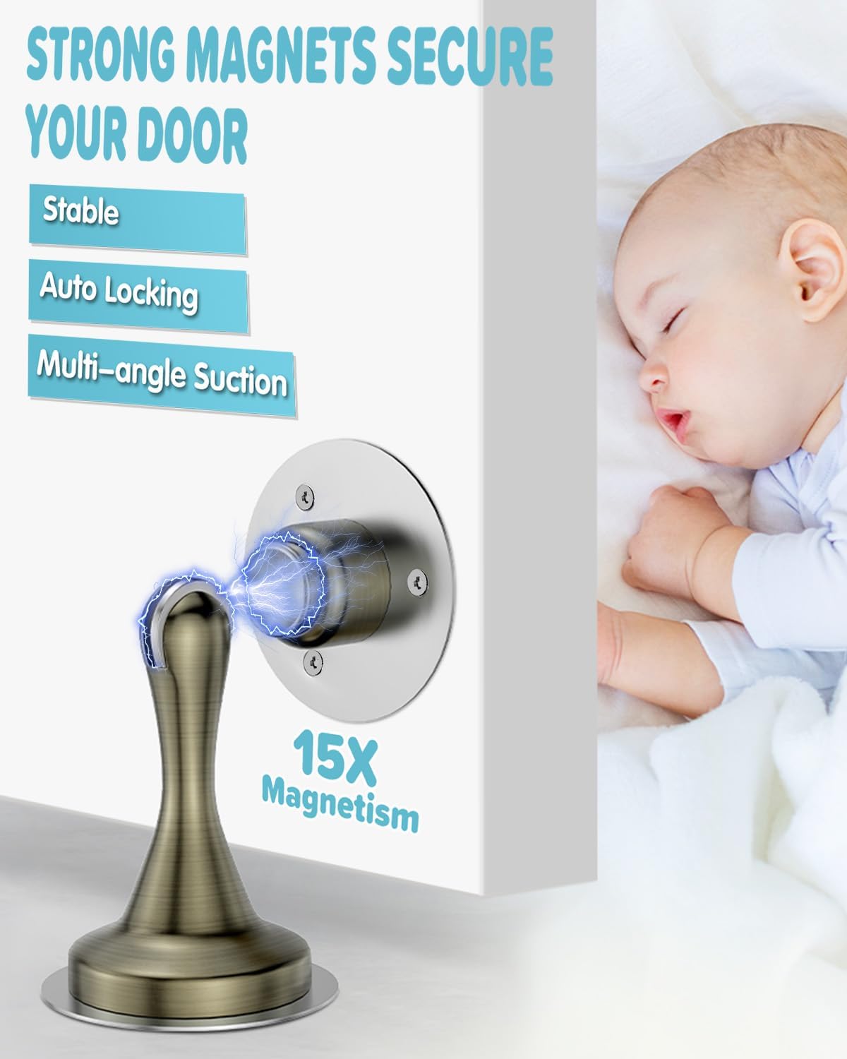 Door Stoppers Magnetic Door Catch - 6 Pack Stainless Steel Heavy Duty Door Stops for Bottom of