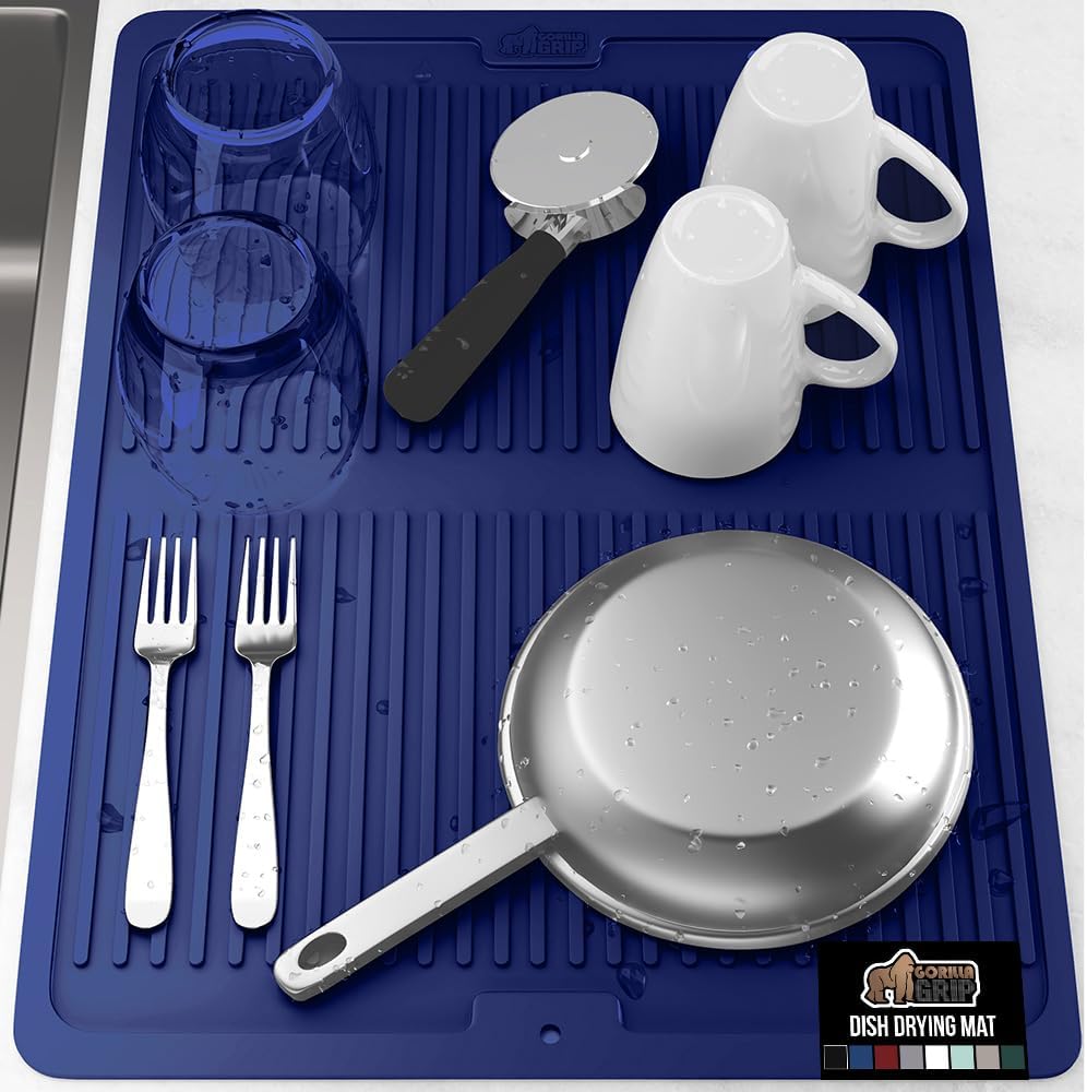 GORILLA GRIP 100% BPA-Free Patented Silicone Dish Drying Mat for Kitchen Counter, 18x24 Inch, Water