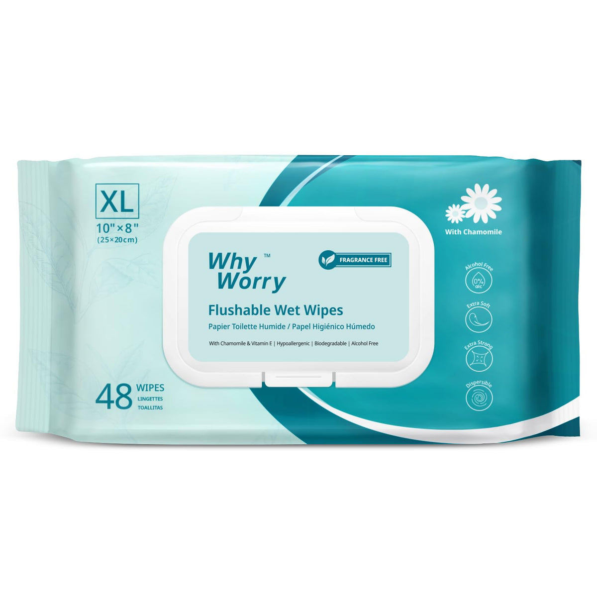 WhyWorry Flushable Wipes for Adults, Extra Large 8"x10" Butt Wipes for Personal Hygiene &
