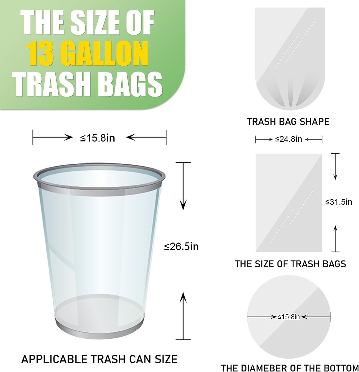 13 Gallon Tall Kitchen Trash Bags - 110 Count Clear Plastic Garbage Bags Unscented Trash Can Liners