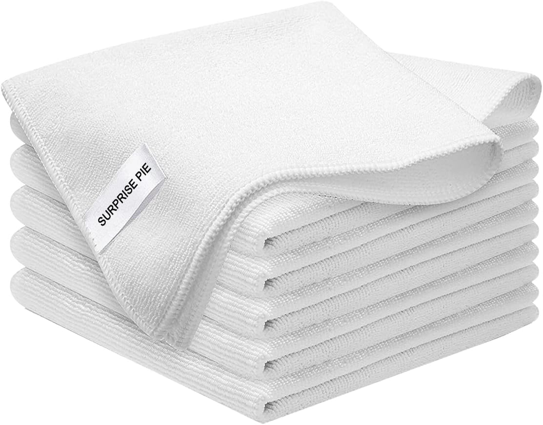 White Microfiber Cleaning Cloth 6Pack Cleaning Rags Absorbant Lint Free Cloth for House, Kitchen