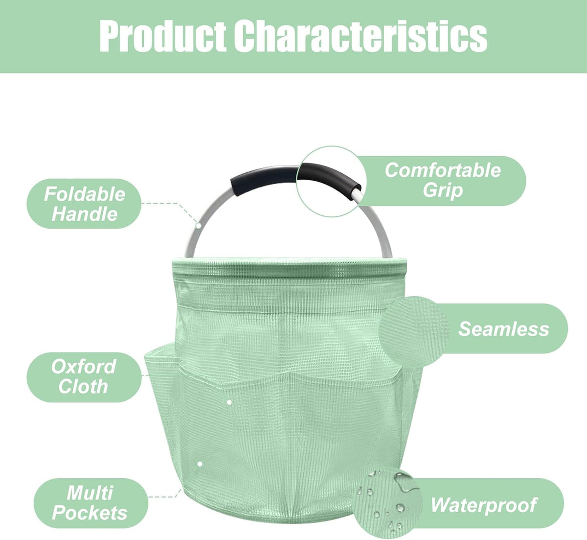 Qivine 17L Cleaning Caddy with Handle, Cleaning Supply Caddy Foldable Tool Bag Cleaning Products