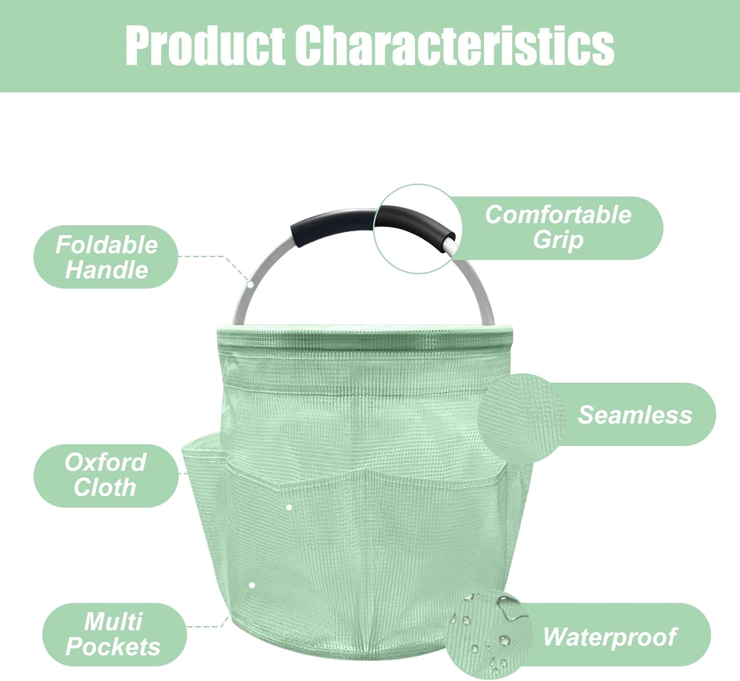 Qivine 17L Cleaning Caddy with Handle, Cleaning Supply Caddy Foldable Tool Bag Cleaning Products