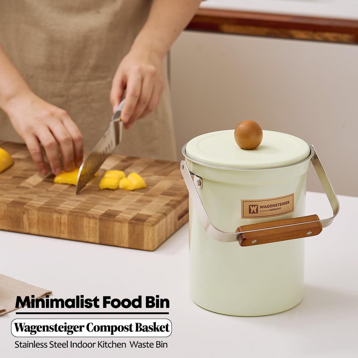 Kitchen Countertop Compost Bin 101Ounces / 3Liter with Airtight Lid, SUS304 Stainless Steel
