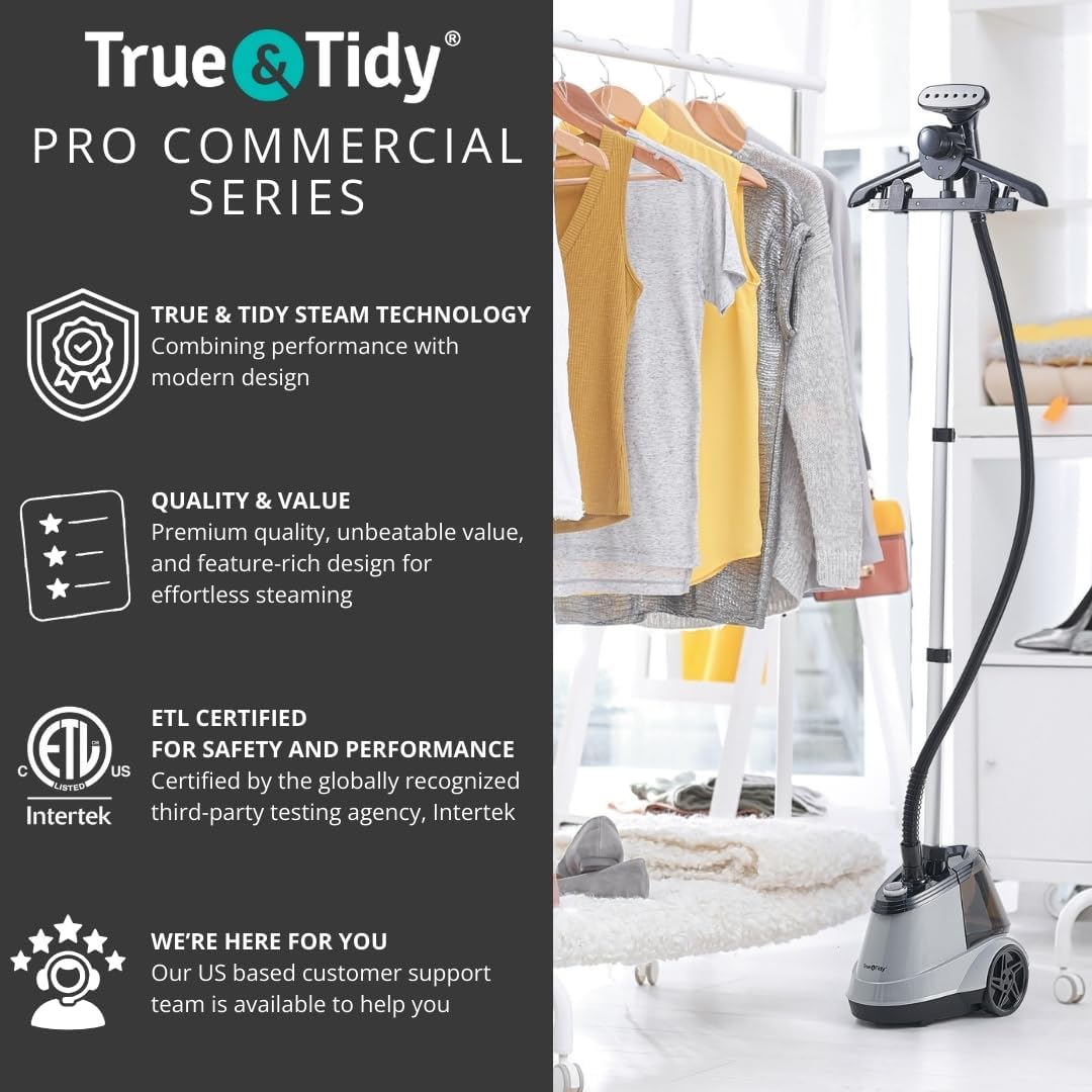 True & Tidy Heavy Duty Commercial Full Size Standing Garment Steamer for Clothes with Extra Large