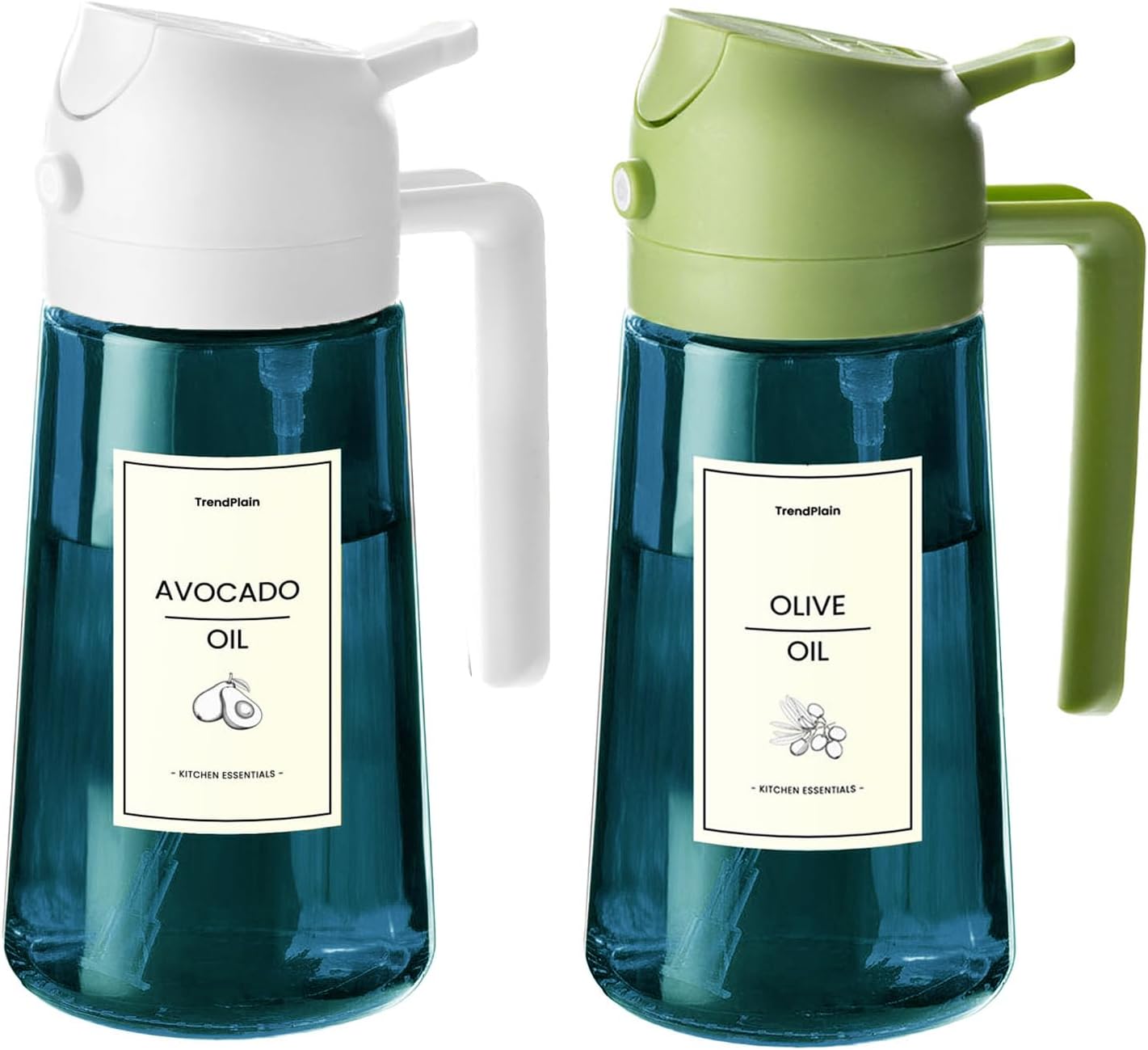TrendPlain 16oz/470ml Blue Glass Olive Oil Sprayer for Cooking - 2 in 1 Olive Oil Dispenser for