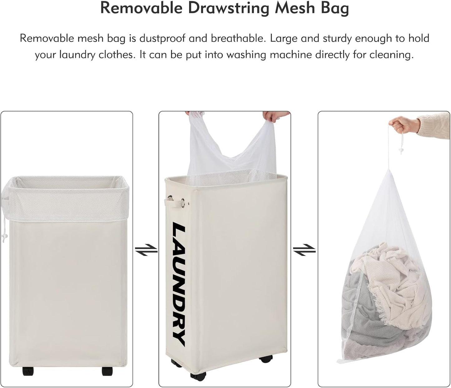 DOKEHOM 29-Inches Enlarged Slim Laundry Basket with Removable Wash Bag on Wheels, Collapsible