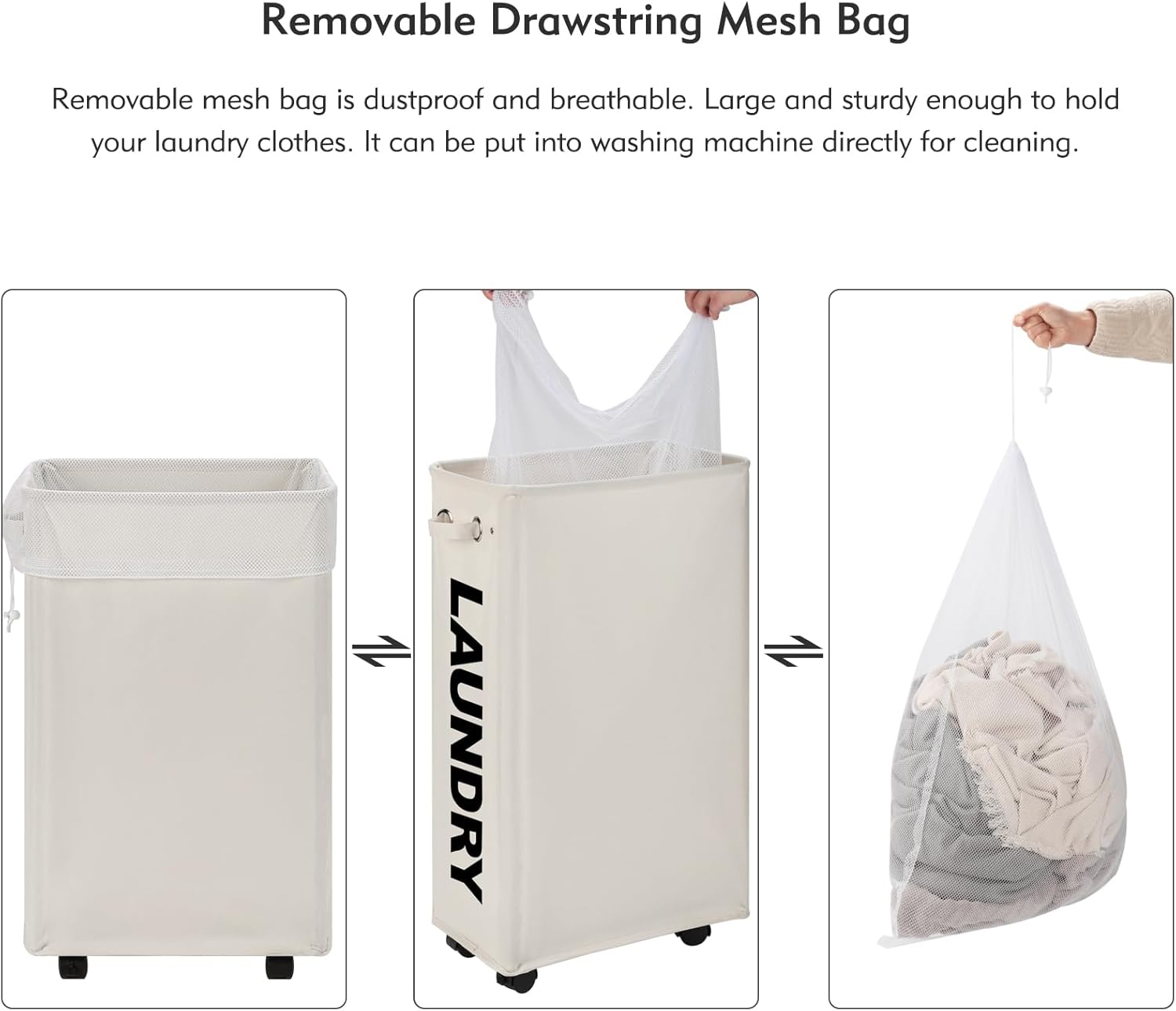 DOKEHOM 29-Inches Enlarged Slim Laundry Basket with Removable Wash Bag on Wheels, Collapsible