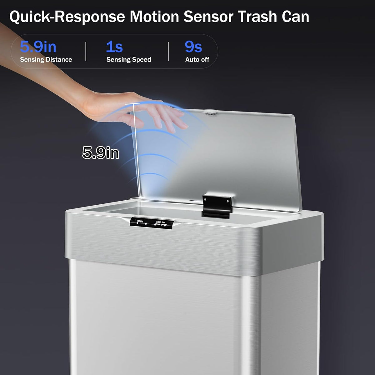 TLSUNNY 13.2 Gallon Motion Sensor Trash Can,Touchless Automatic Garbage Can,Brushed Stainless Steel