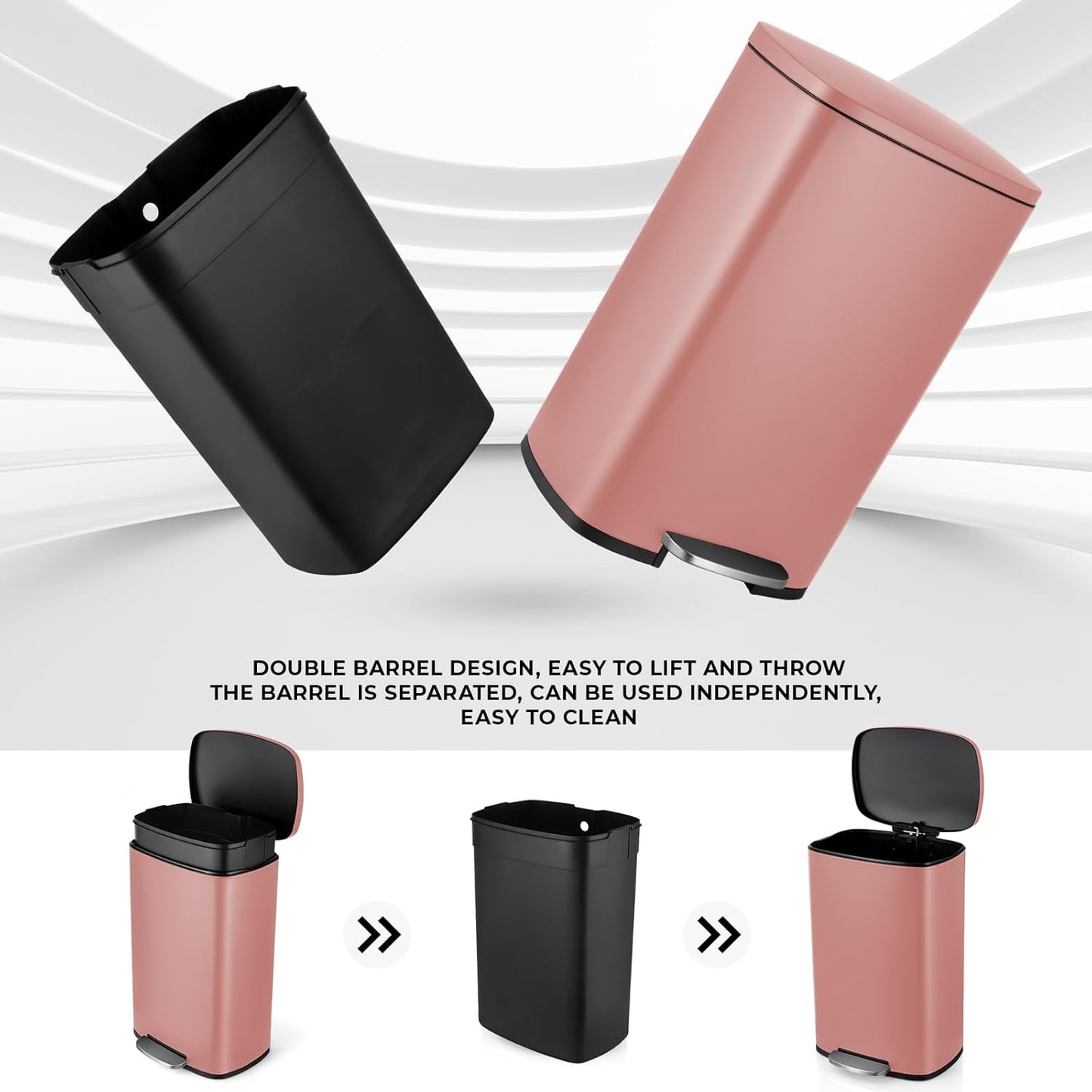 13.2 Gal Kitchen Trash Can, 50L Recycling or Garbage Bin, Brushed Stainless Steel Waste Basket