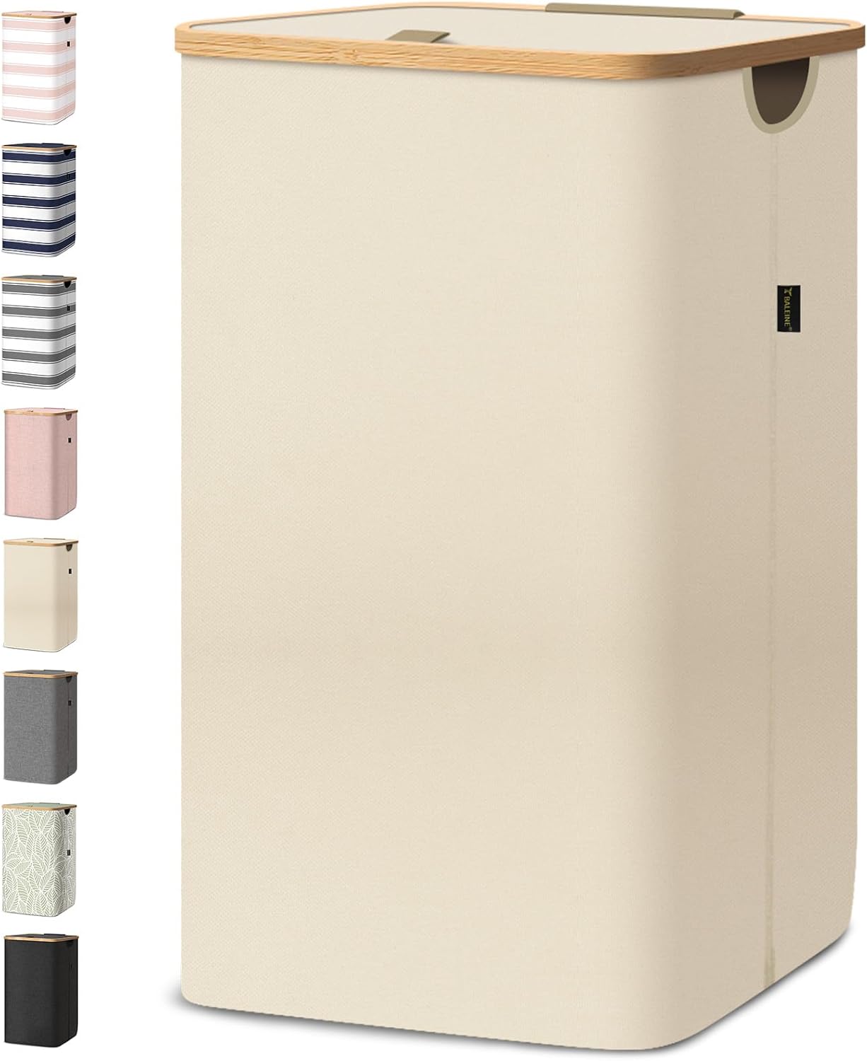 BALEINE Laundry Hamper with Lid, Tall Laundry Baskets with Bamboo Pull Handles, Large Laundry Bin