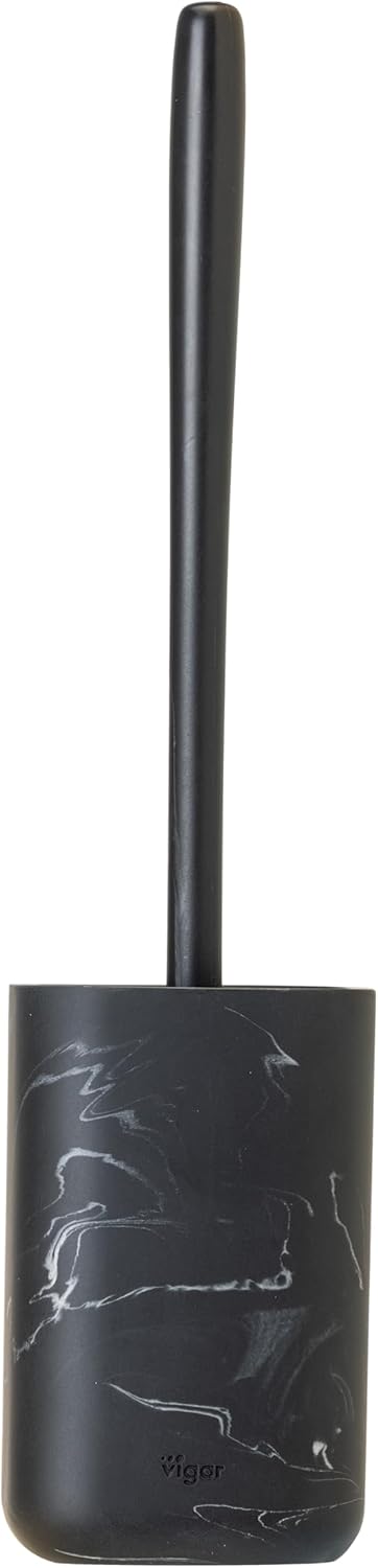 Vigar Zense Toilet Brush and Holder Set, Toilet Bowl Brush with Polyresin Stone Holder, Bathroom