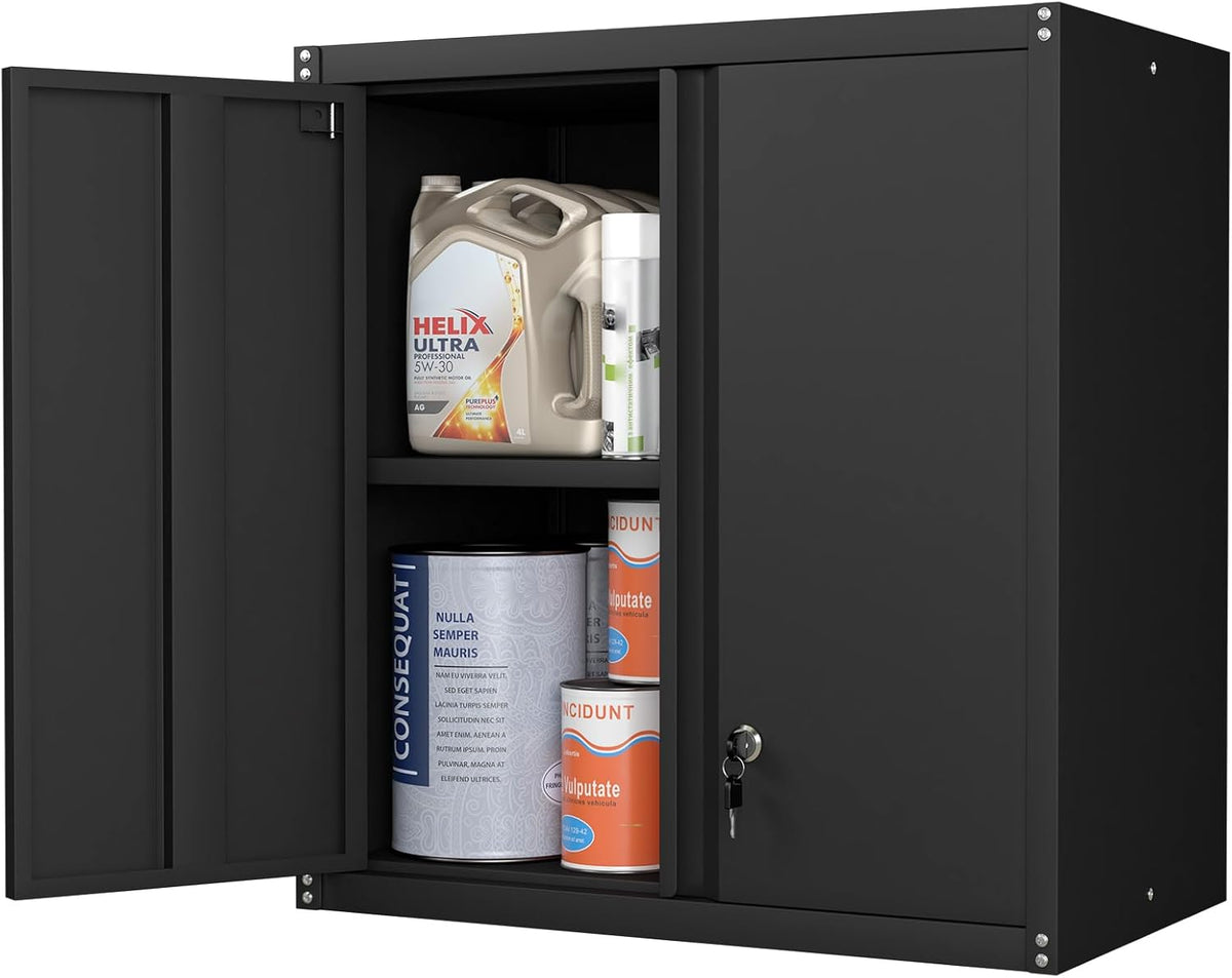 Steel Wall Cabinet, Metal Locking Wall Cabinet, Wall Hanging Metal Cabinet for Garage Tool Storage