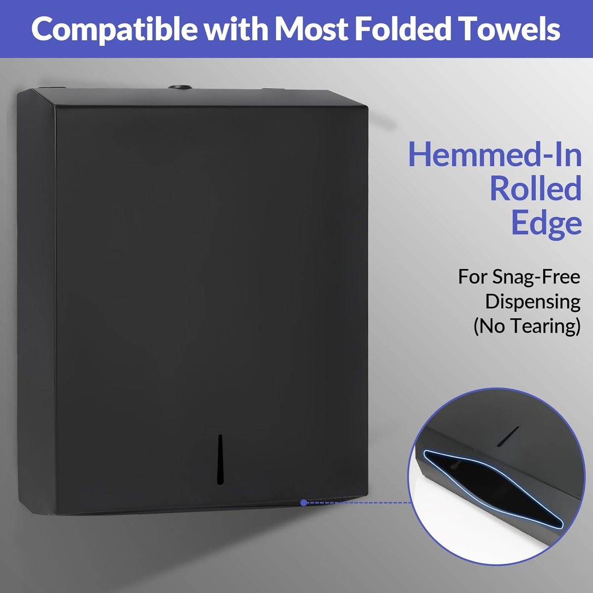 Paper Towel Dispenser Wall Mount, Matte Black Stainless Steel Commercial Paper Towel Holder with