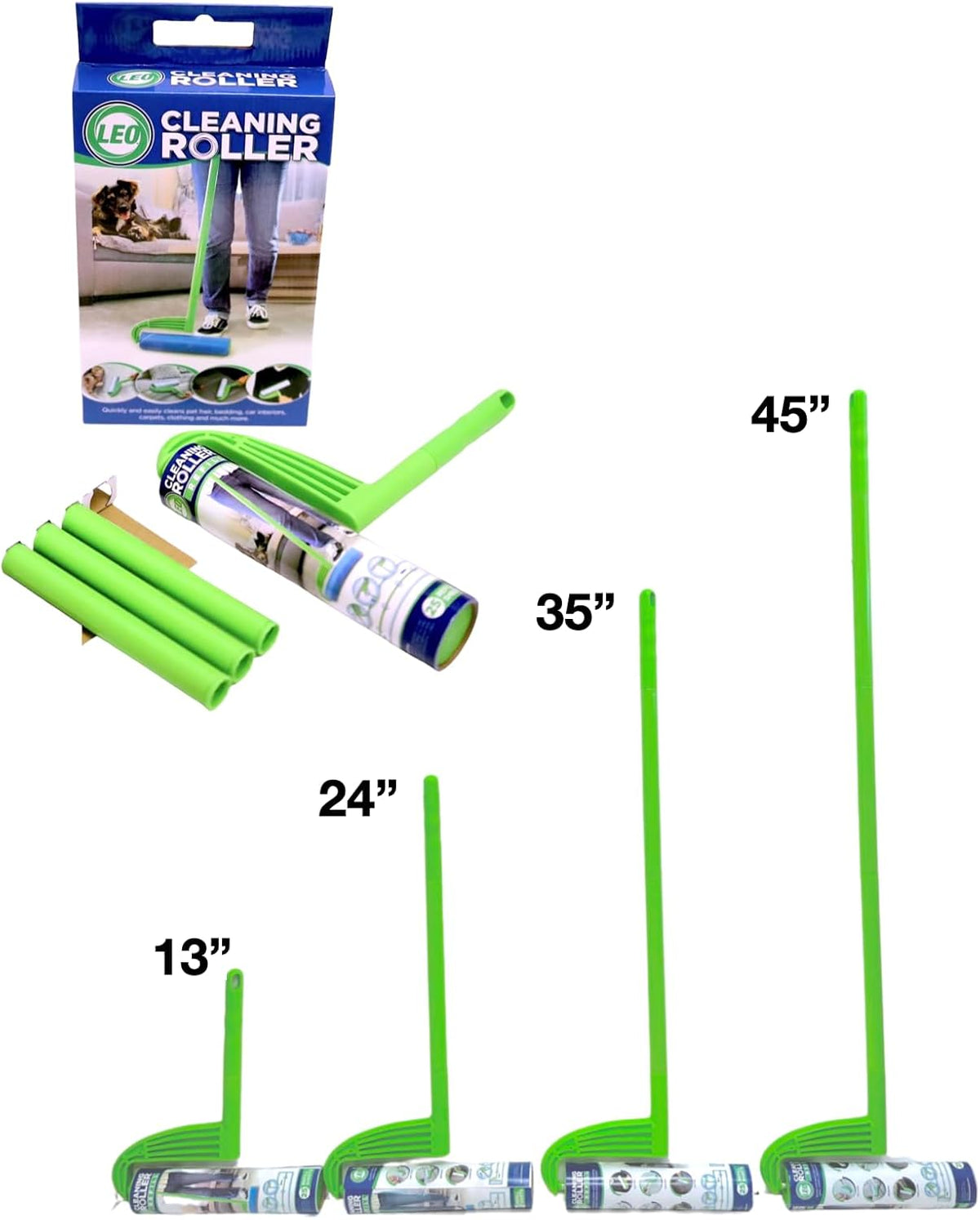 Leo 10-Inch Wide Lint Roller with Extendable Handle, Includes 1 Refill (25 Sheets), Extra Sticky