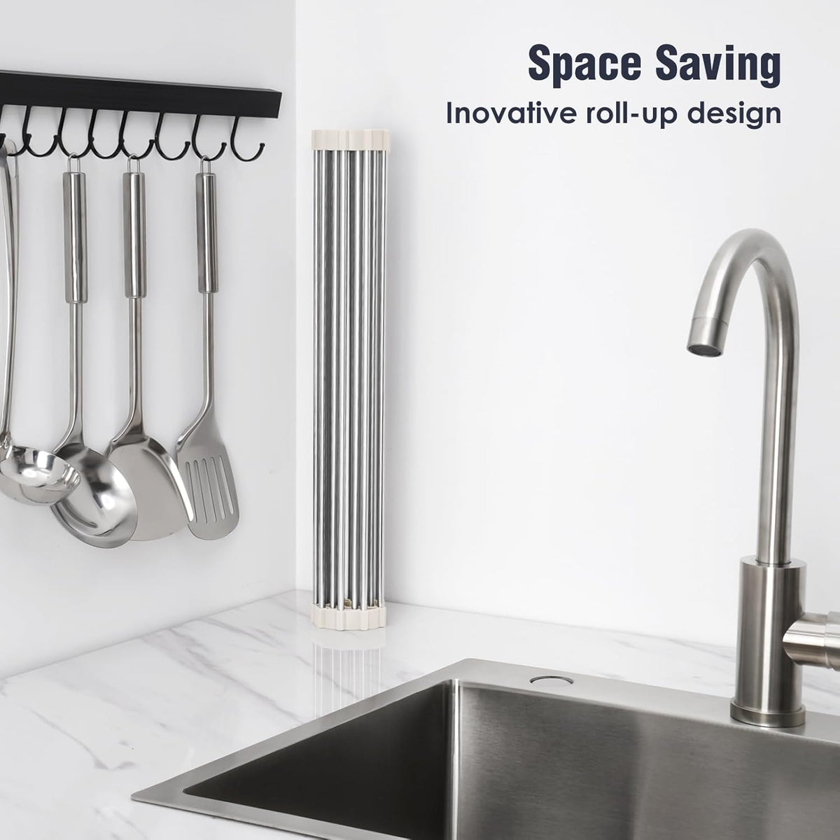 Tomorotec 17.7" x 15.5" Roll Up Dish Drying Rack Over Sink Drying Rack Sink Cover Kitchen Sink