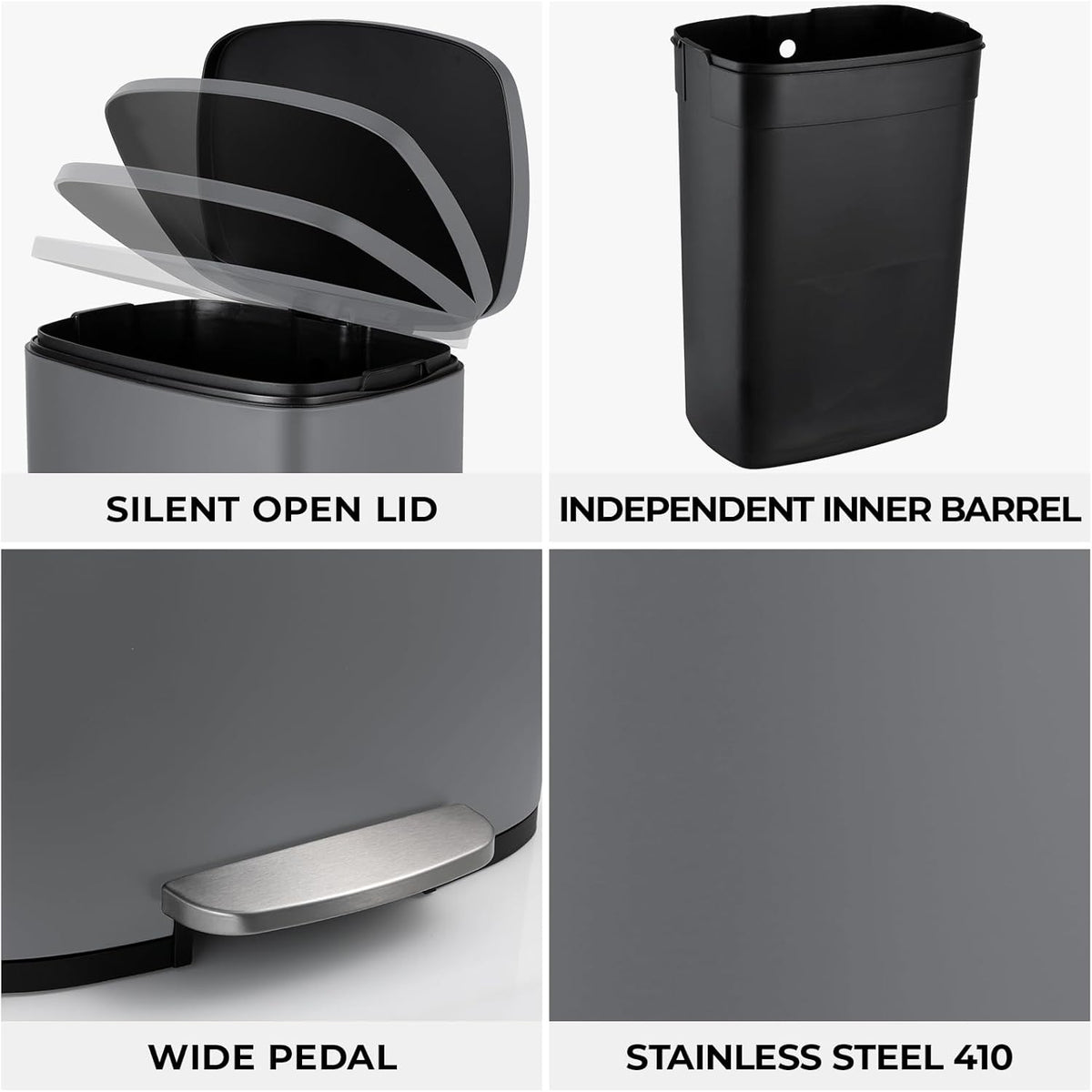 8 Gal Kitchen Trash Can, 30L Recycling or Garbage Bin, Brushed Stainless Steel Waste Basket