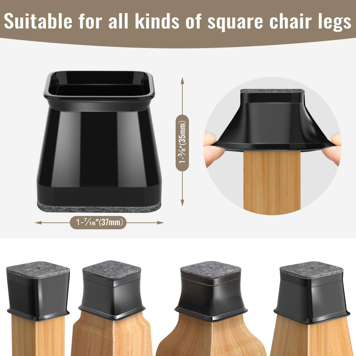 BUMACO Chair Leg Floor Protectors Square Chair Leg Protectors for Hardwood Floors 20Pcs Silicone