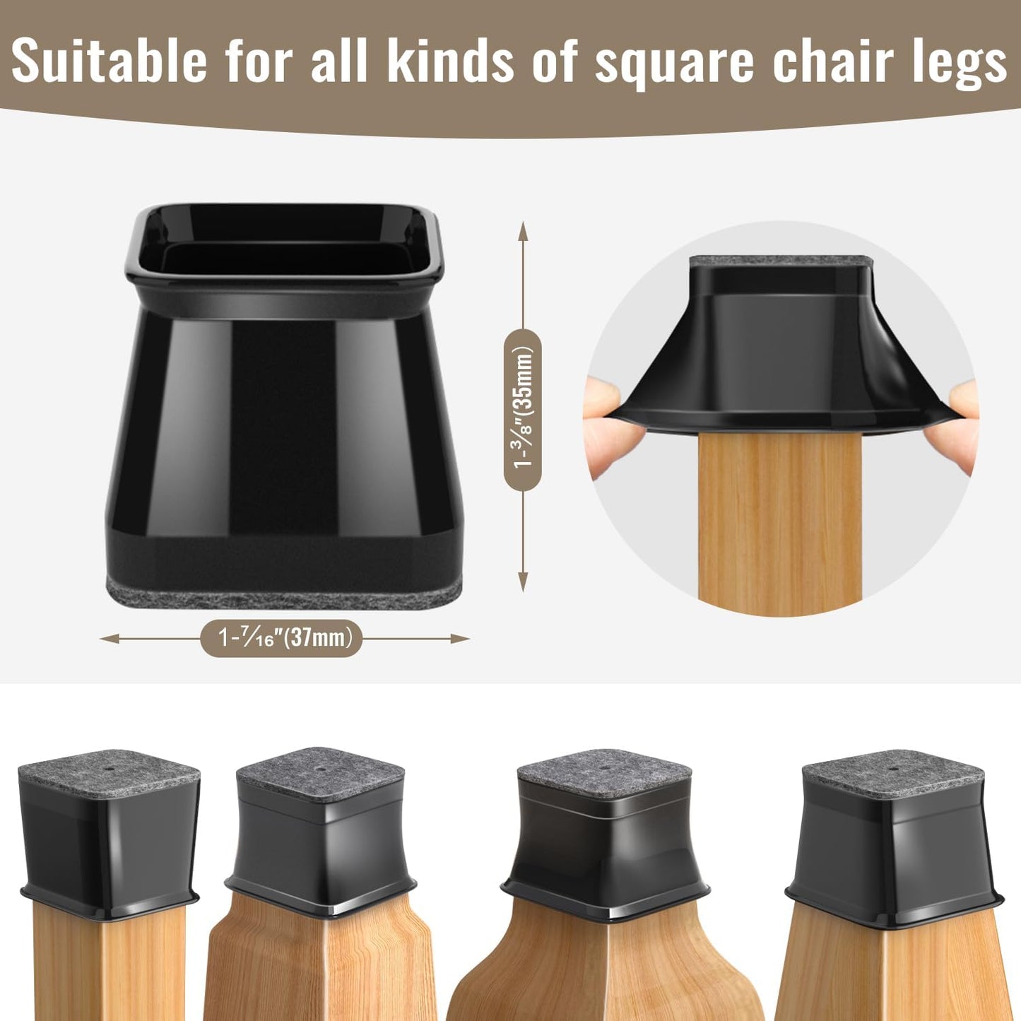 BUMACO Chair Leg Floor Protectors Square Chair Leg Protectors for Hardwood Floors 40Pcs Silicone