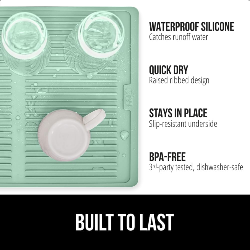 GORILLA GRIP 100% BPA-Free Patented Silicone Dish Drying Mat for Kitchen Counter, Water Catching