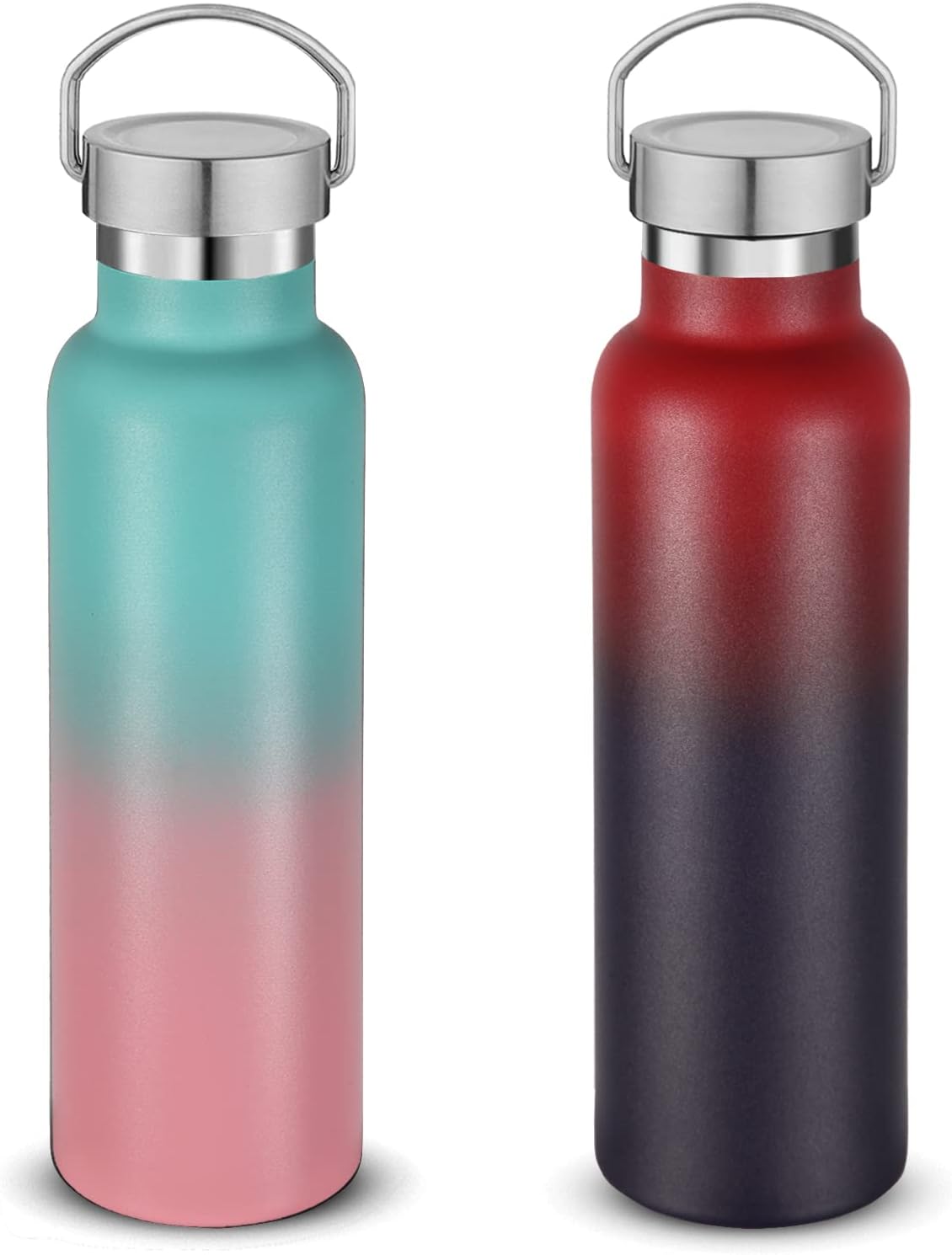 Neihepal 20 oz Insulated Water Bottles Bulk 2 Pack,Stainless Steel Double Wall Sport Bottle with