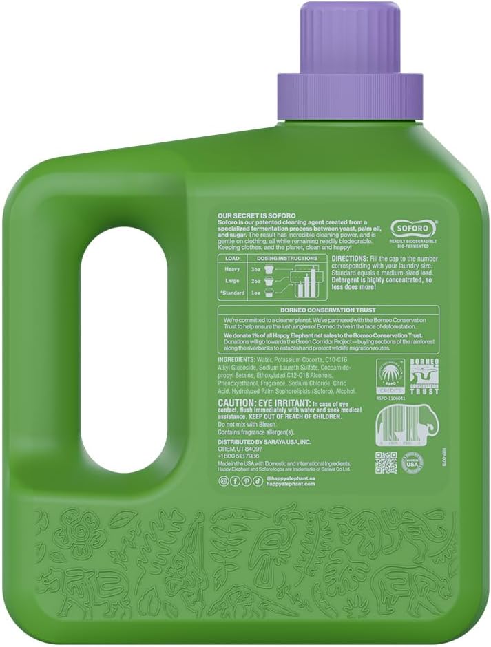 Happy Elephant Liquid Laundry Bundle, White Tea & Fig Scent, Natural Laundry Detergent & Fabric