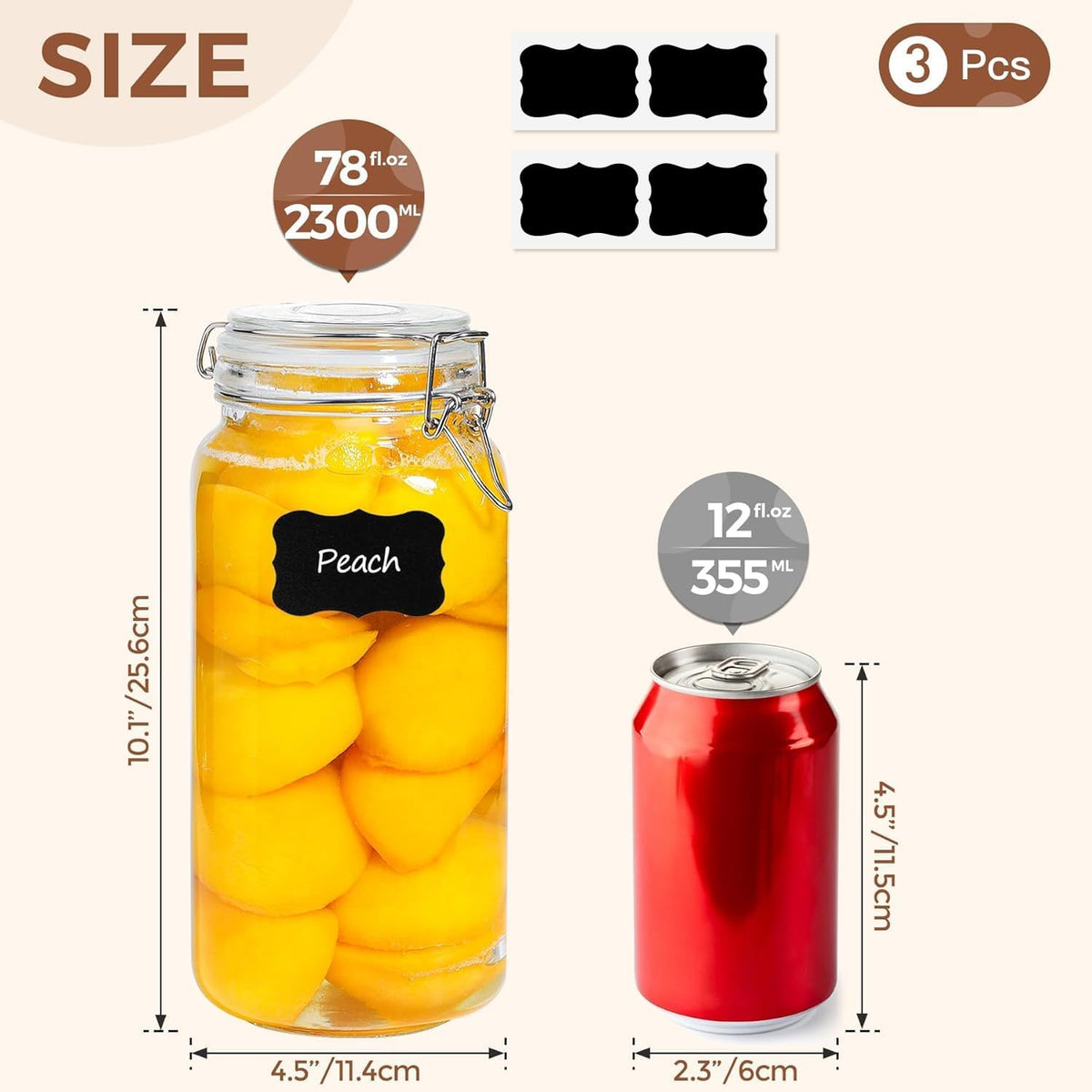 ComSaf Airtight Glass Jars with Lids 78oz Set of 3, Food Storage Canister Square - Storage