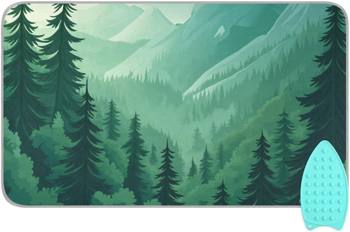Mountain Forest Trees Green 02 Ironing Mat for Table top Portable Ironing Pad Blanket for Washer