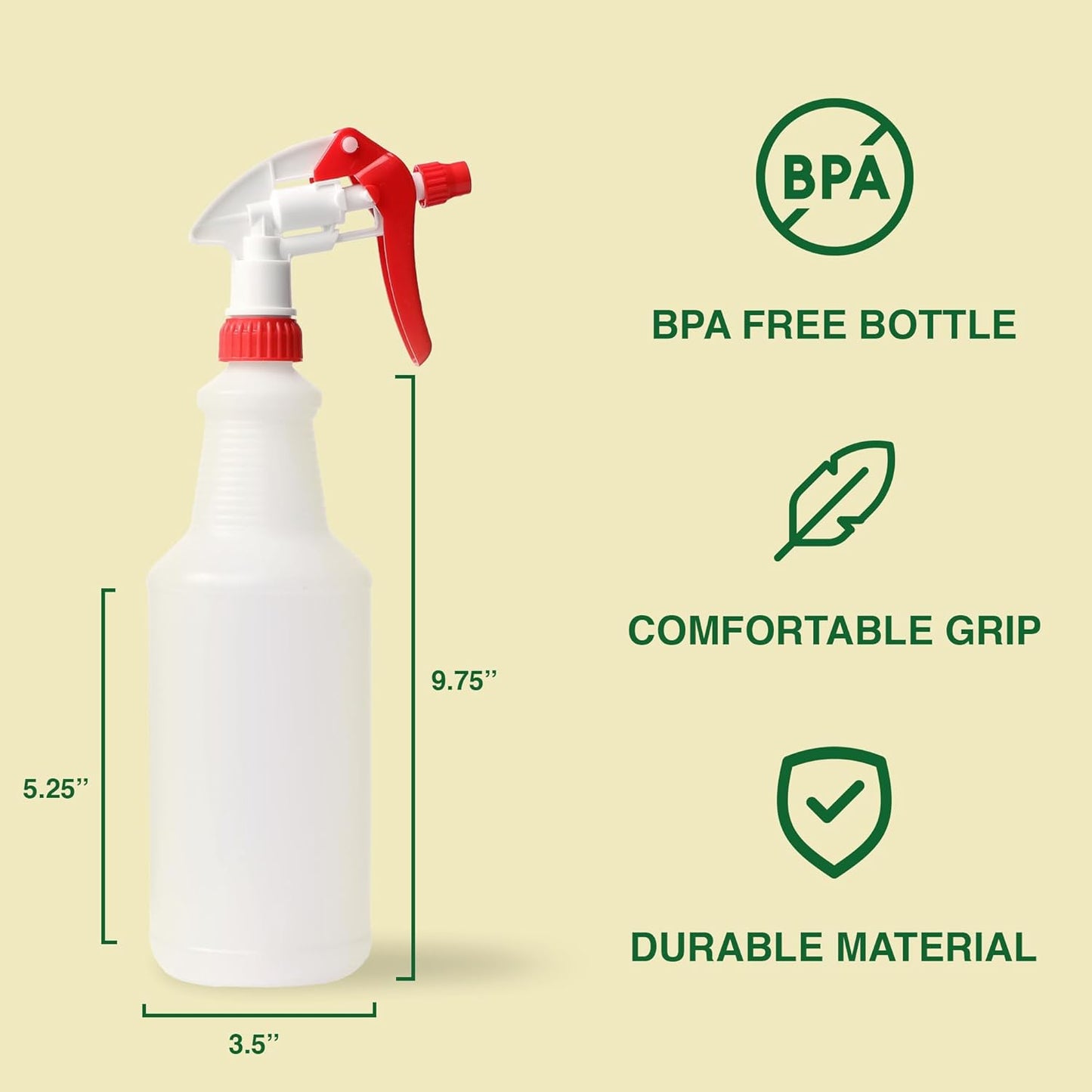 Heavy Duty 32oz Plastic Spray Bottles for Cleaning - Large Empty Industrial Bottles for Gardening