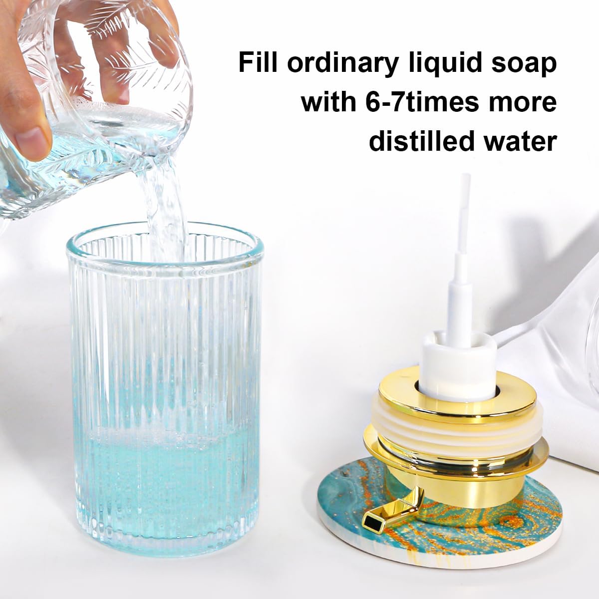 Clear Foaming Soap Dispenser, 12 Oz Glass Foaming Hand Soap Dispenser with Gold Pump, Bathroom