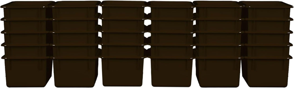 Wood Designs Cubby Storage Bin, Heavy Duty Plastic Containers for Kids Brown Cubby Tray Set of 30