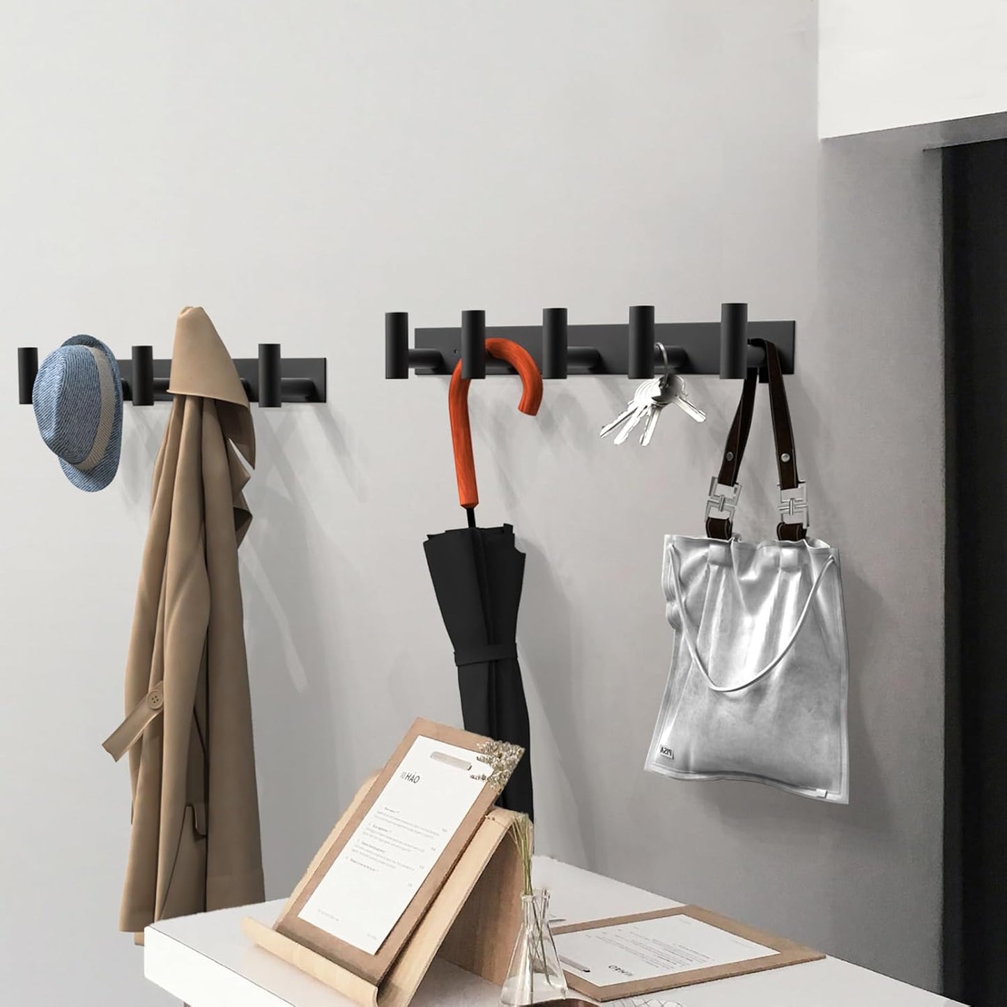 VAEHOLD Black Hat and Coat Wall Mount Rack 5 Hooks for Robes, Bags, Keys, and Towels Bathroom Towel