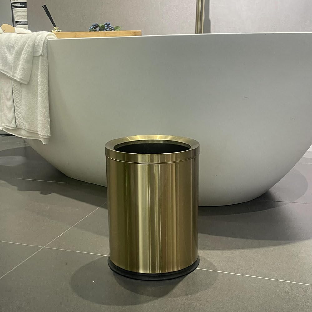 12L/3Gal Antique Brass Bathroom Trash Can,Brushed Brass Garbage can,Small Gold Wastebasket for