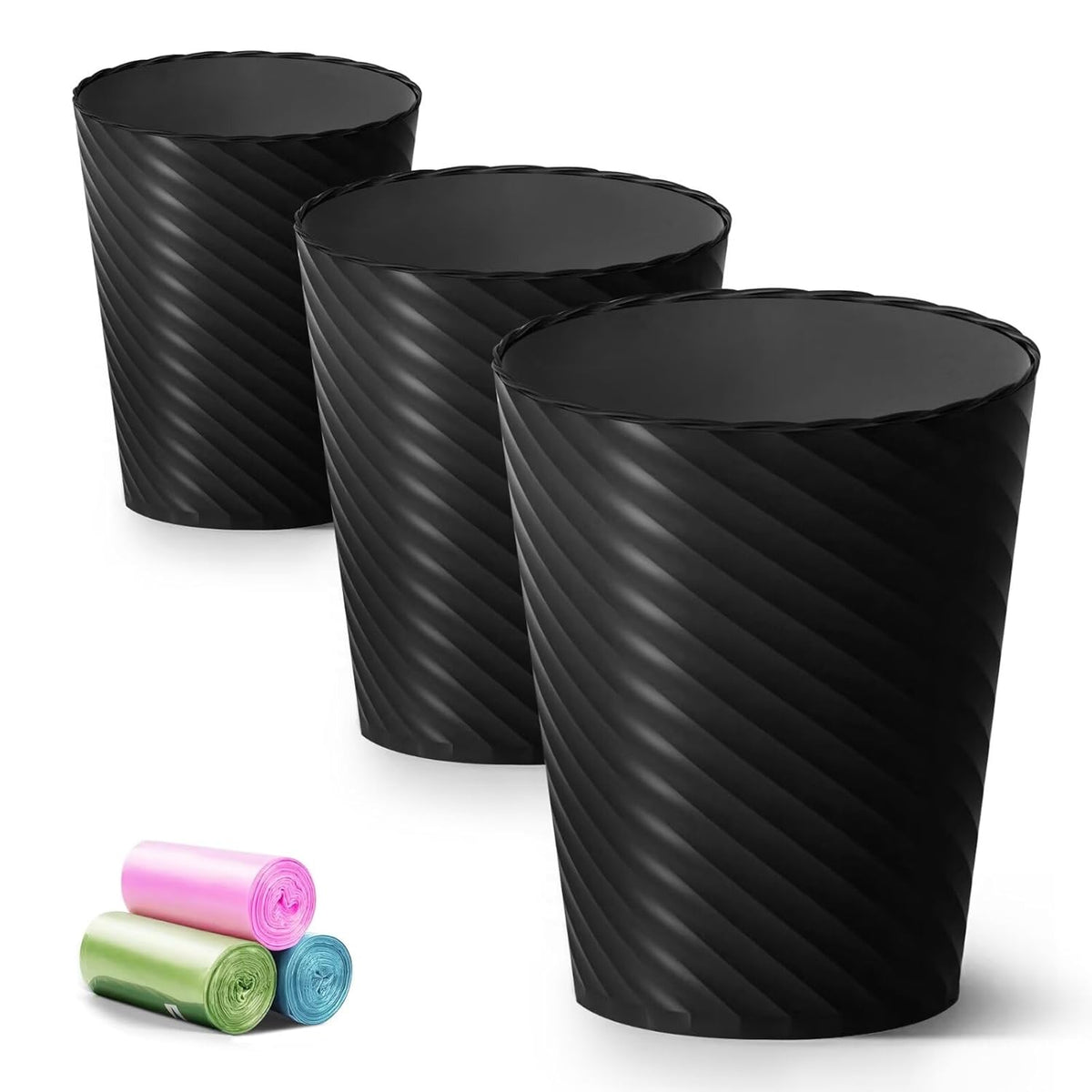 Bathroom Trash Can, 3 Pack 1.8 Gallons Small Trash Can with Trash Bags, Bathroom Garbage Can