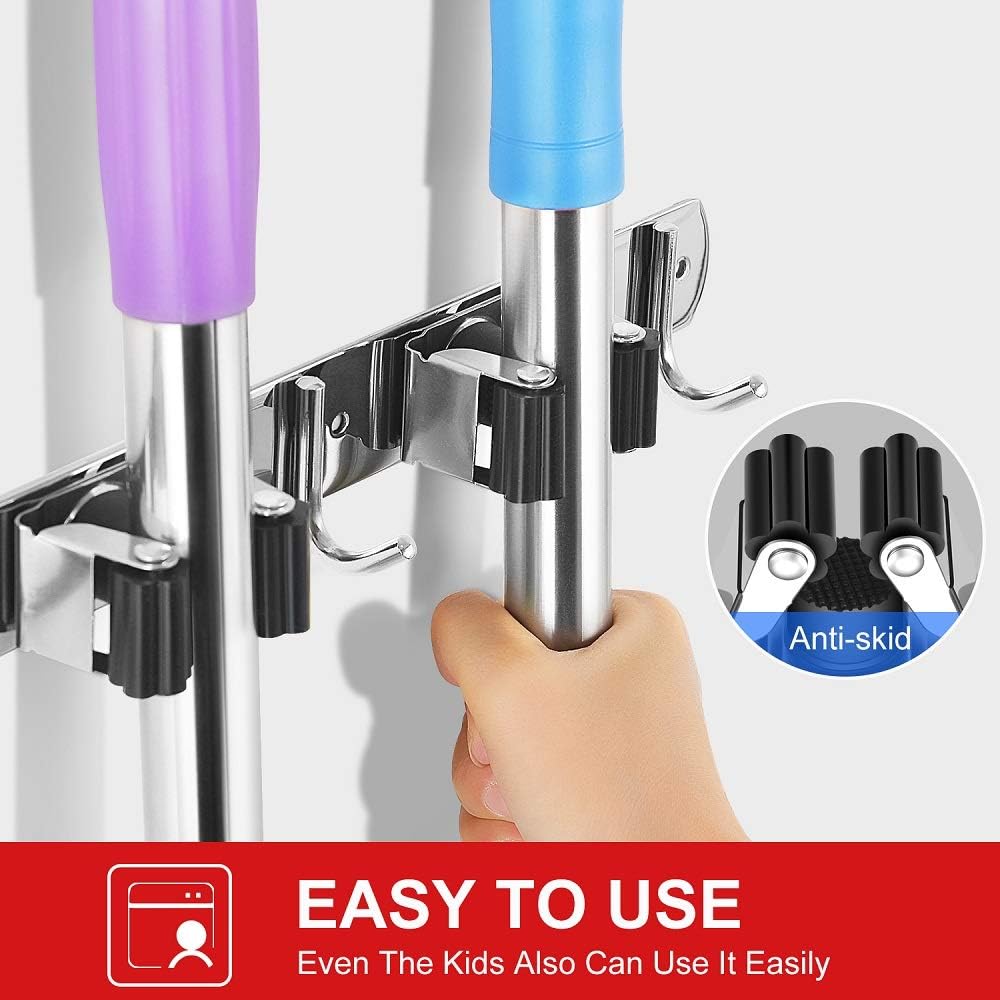 IMILLET 2 Pack Broom and Mop Holder Wall Mounted, Stainless Steel Broom Holder Mop Holder Self