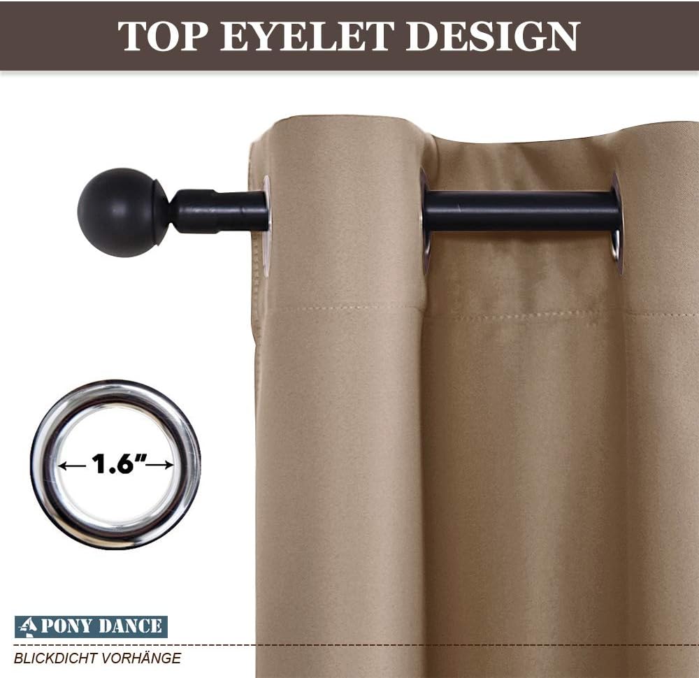 PONY DANCE Blackout Curtains Mocha - Thermal Insulated All Seasons Grommet Top Curtain Drapes