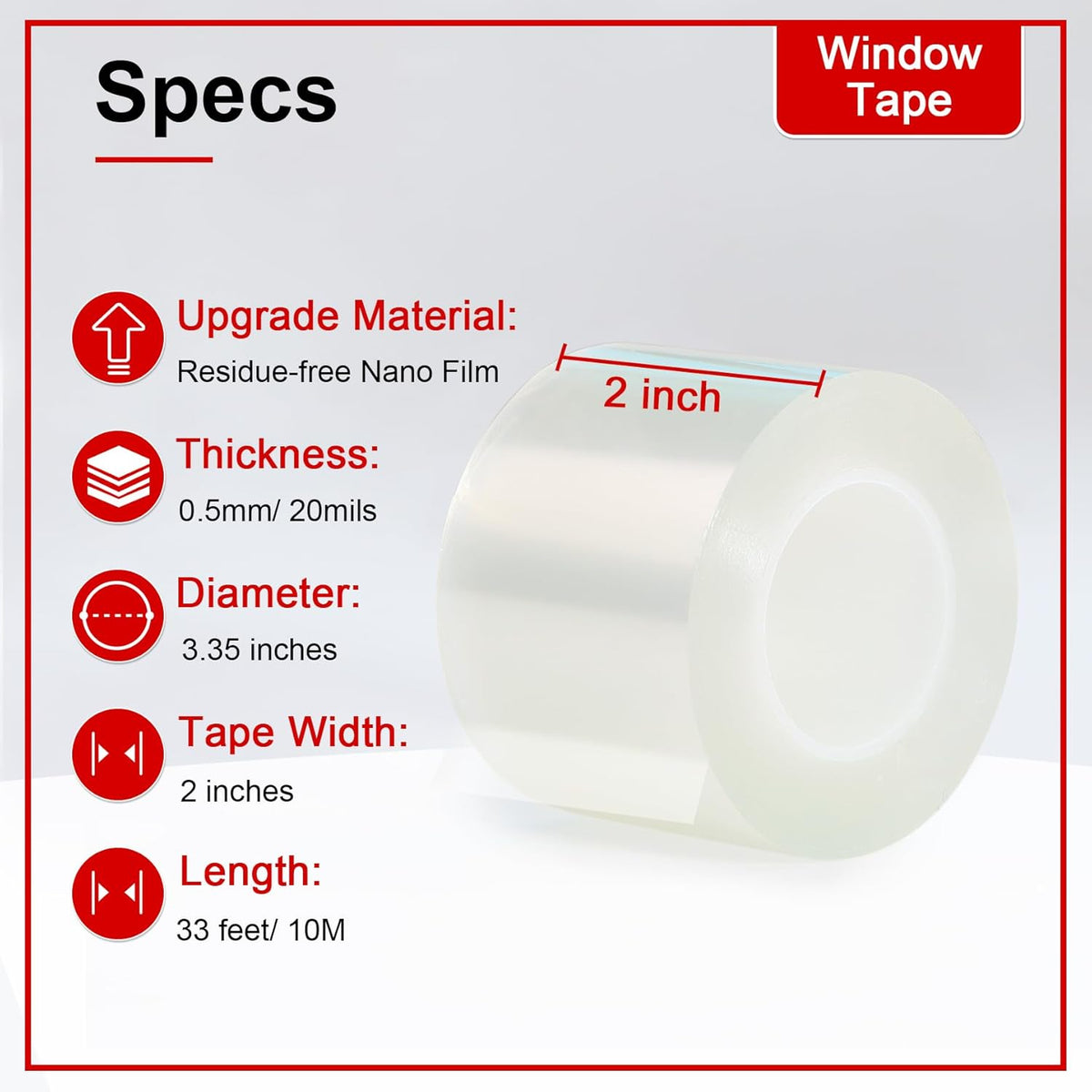 Window Sealing Tape 2 Inch x 33 FT Transparent Window Insulation Residue-Free Clear Weather