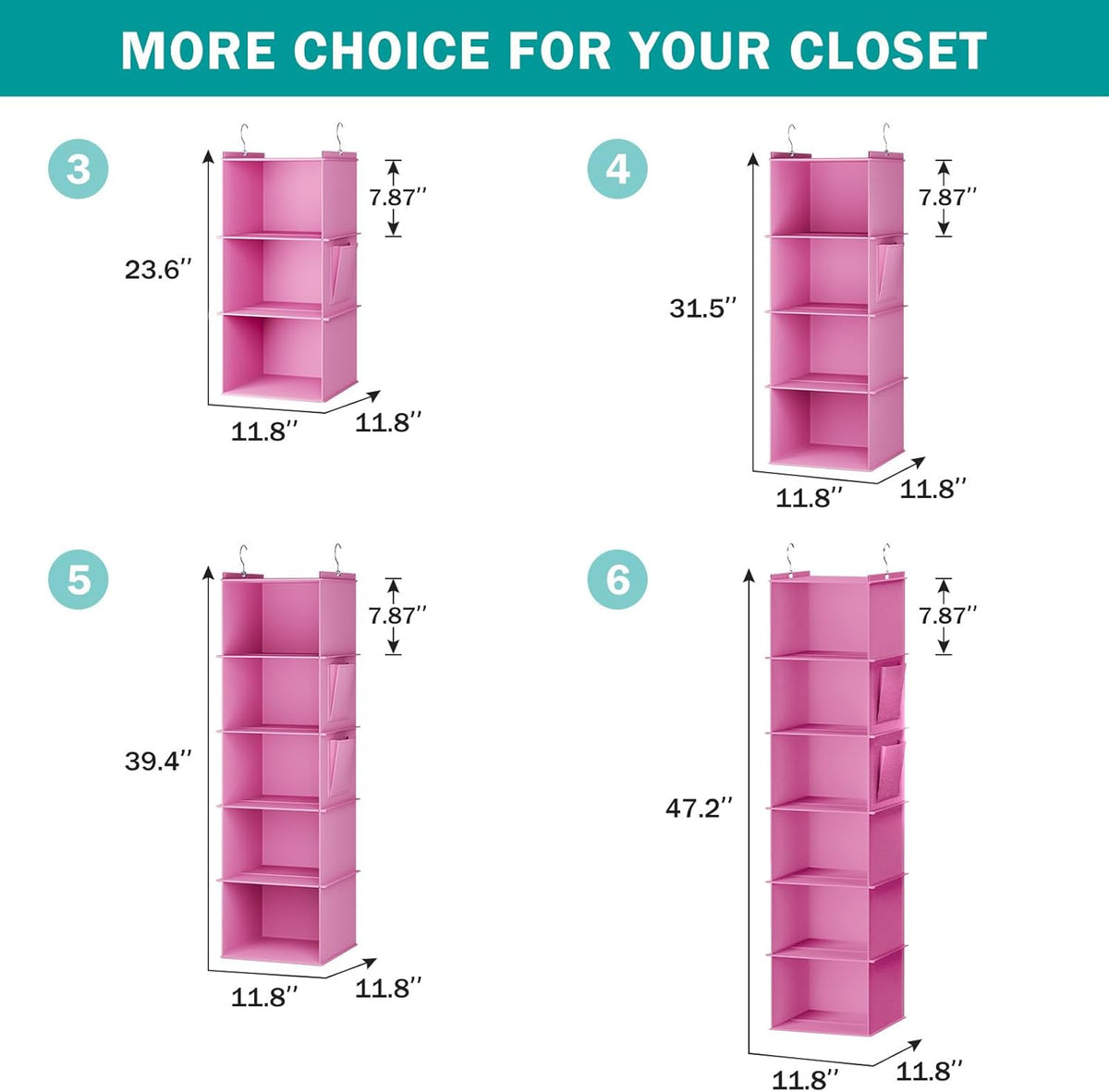 YOUDENOVA Hanging Closet Organizer, 4-Shelf Closet Hanging Storage Shelves, Light Pink