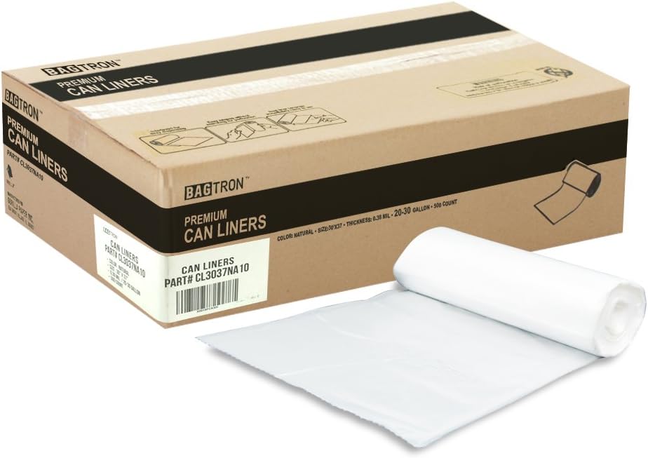 20-30 Gallon Trash Bags, 10 Micron High Density Garbage Can Liners Bulk, 30" x 37", Natural Clear