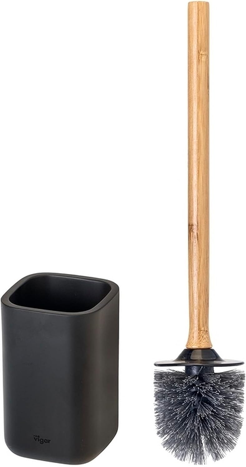 Vigar Zense Toilet Brush and Holder Set, Toilet Bowl Brush with Polyresin Stone Holder, Bathroom