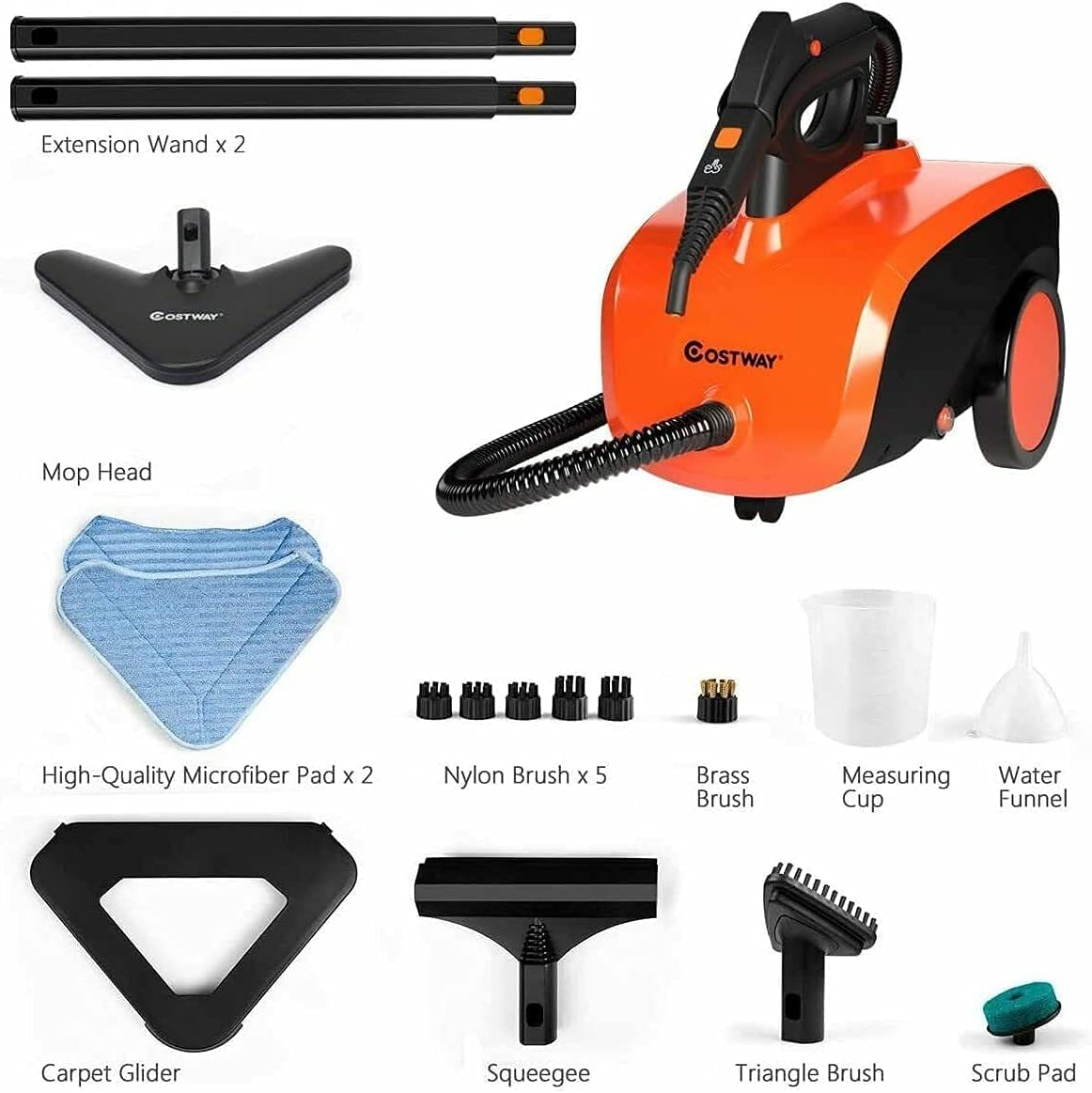 COSTWAY Multipurpose Steam Cleaner with 19 Accessories, Heavy Duty Household Steamer Chemical-Free