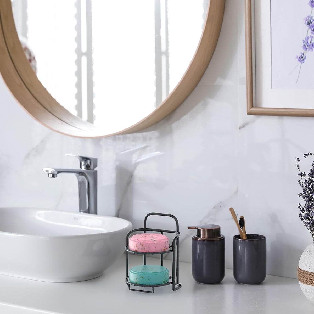 2-Tier Shower Soap Shampoo Bar Holder, Self Adhesive & Freestanding Draining Soap Dish Caddy for