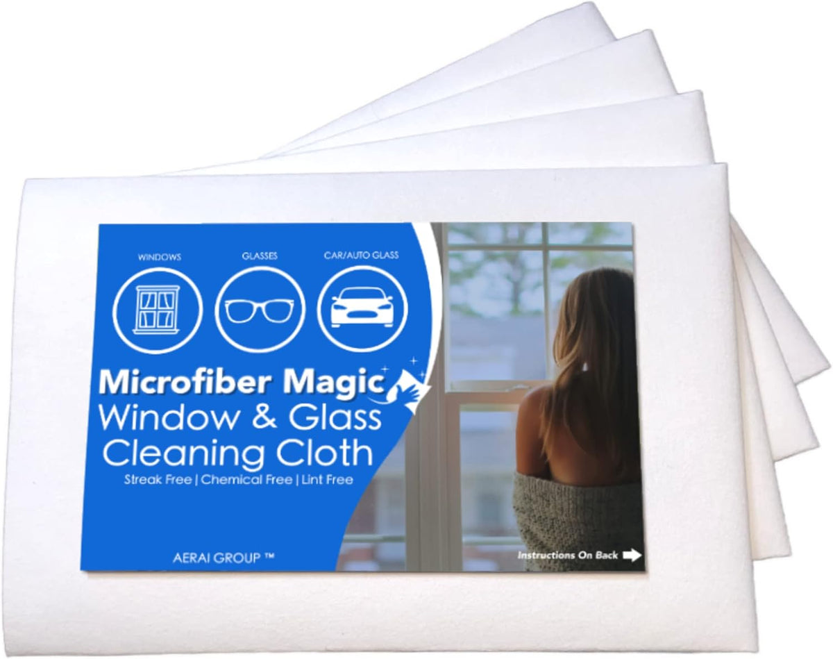 Microfiber Magic 4 Pack Glass & Mirror Cleaning Cloths - Streak Free, Lint Free, Perfect for Cars &