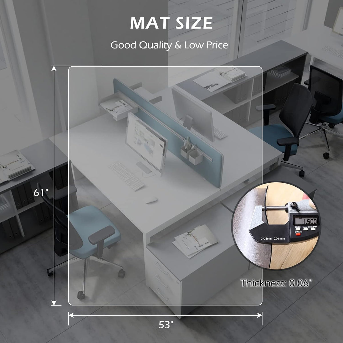SALLOUS Office Chair Mat for Hard Floors, 63" x 51" Large Chair Mat for Hardwood Floors, Slip