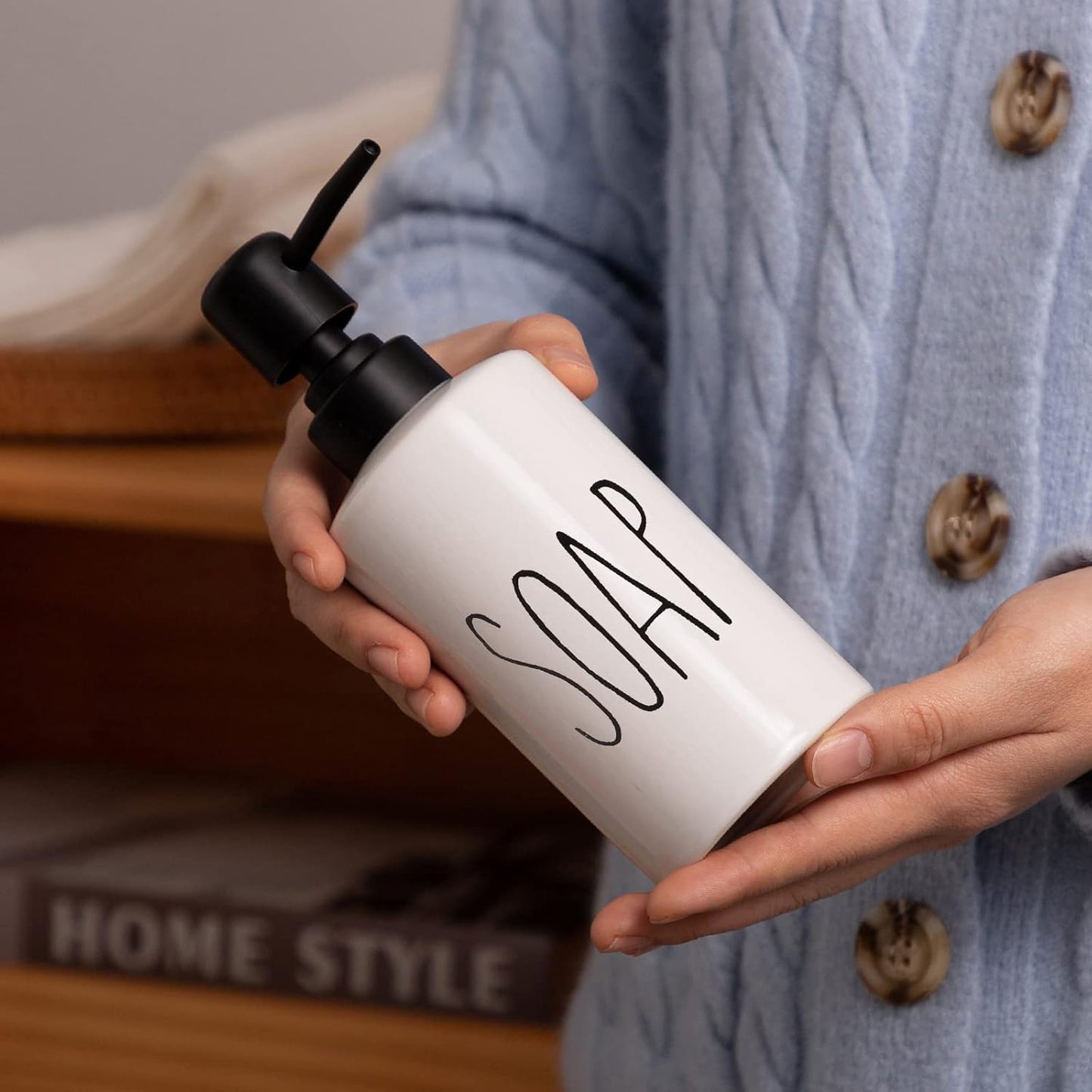 FE Soap Dispenser, 10oz Ceramic Liquid Soap Dispenser for Bathroom Countertop with Plastic